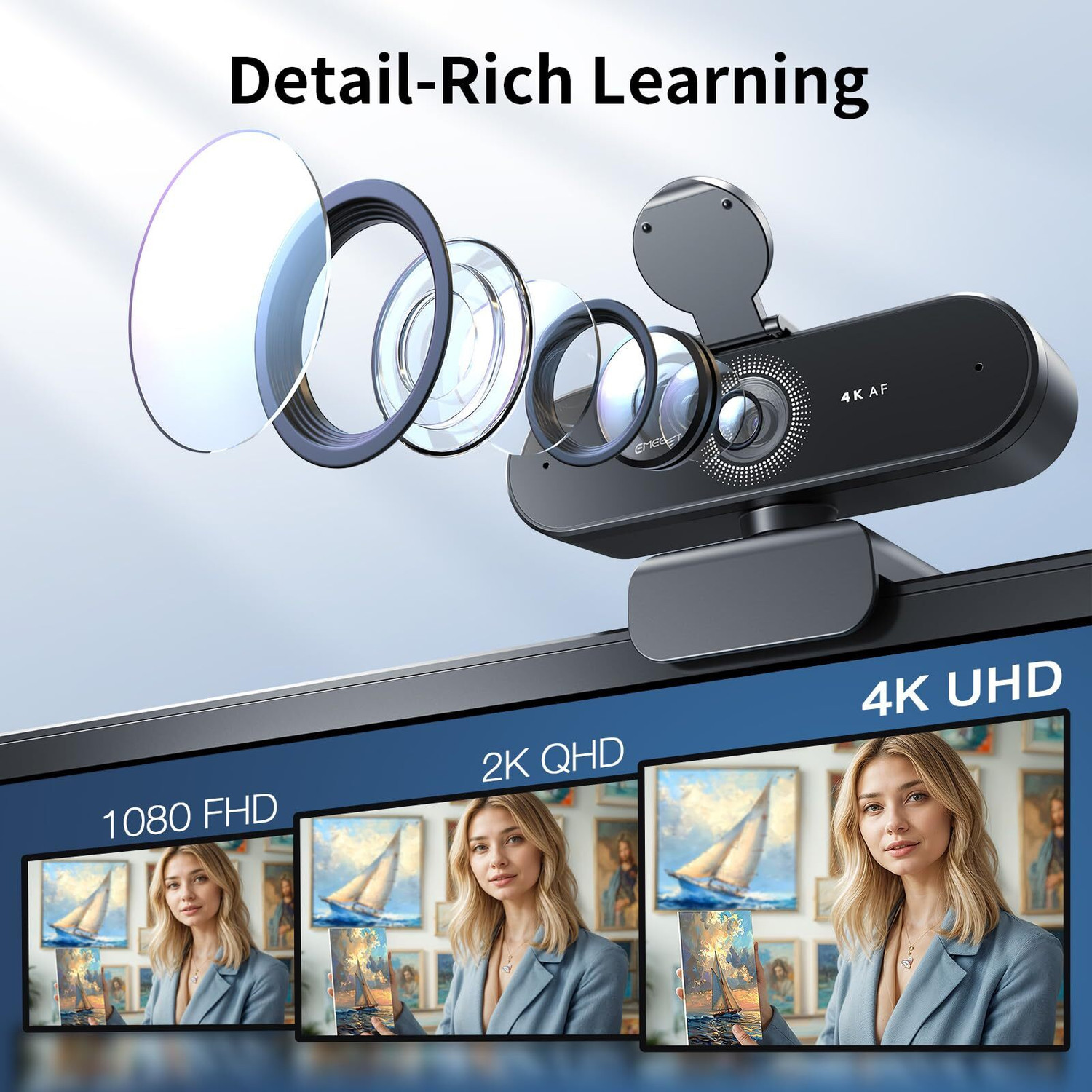 Image of Emeet NOVA 4K Webcam (C60E) 4K Webcam 2160p, 2048p, 1080p, with Microphone, USB Connectivity