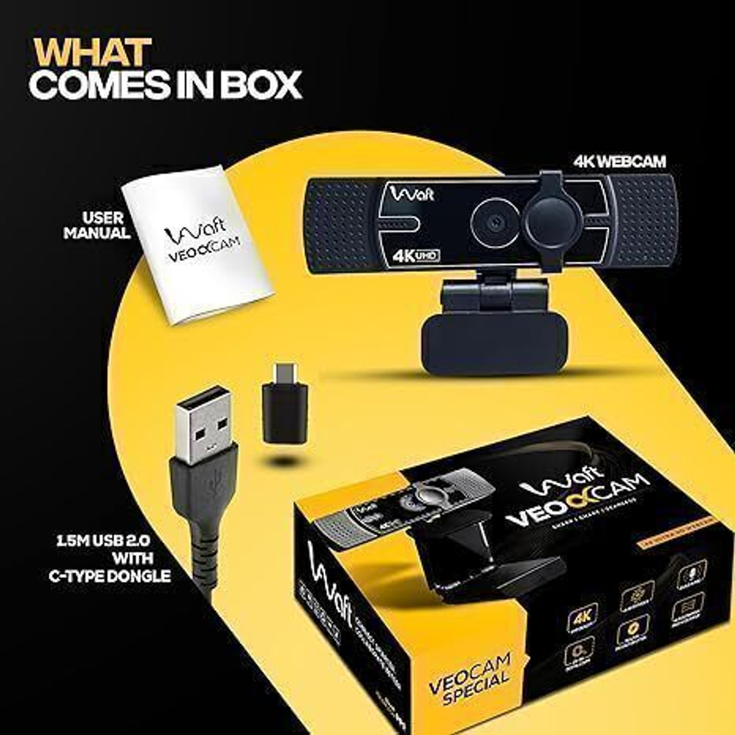 Image of AIWaft 4K Webcam with AI Auto-Focus, EPTZ, Dual Microphones, 2D Noise Reduction 4K Webcam 2160p, with Microphone, Night vision, USB Connectivity