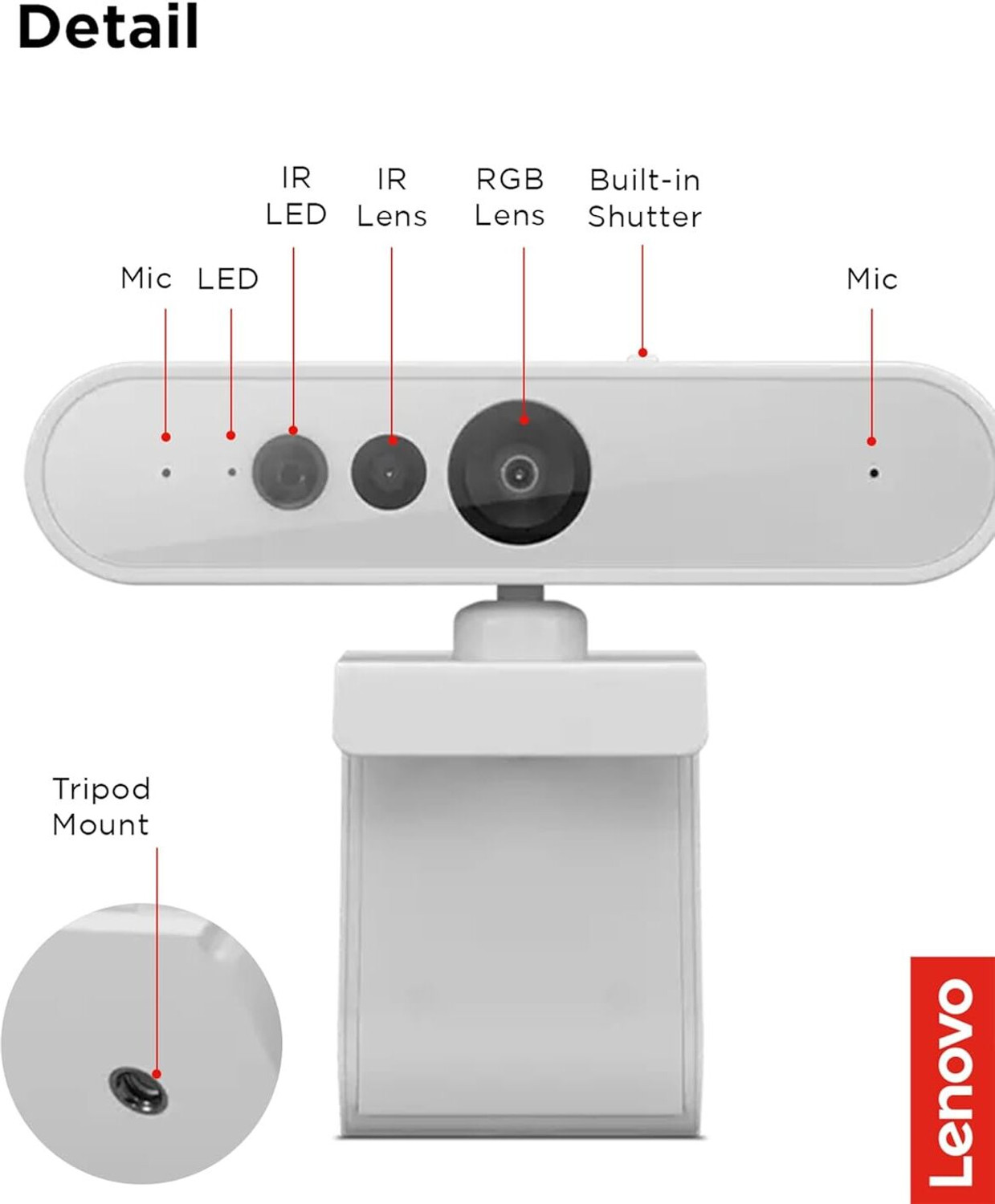 Image of Lenovo 510 FHD Webcam Full HD Webcam 1080p, with Microphone, USB Connectivity, with Full Stereo Dual Built-in mics | Facial Recognition Technology | Built-in Windows Hello | RGB Clarity |Ultra-Wide 95� Lens, 4X Digital Zoom | 360� Rotation | Flexible Mount