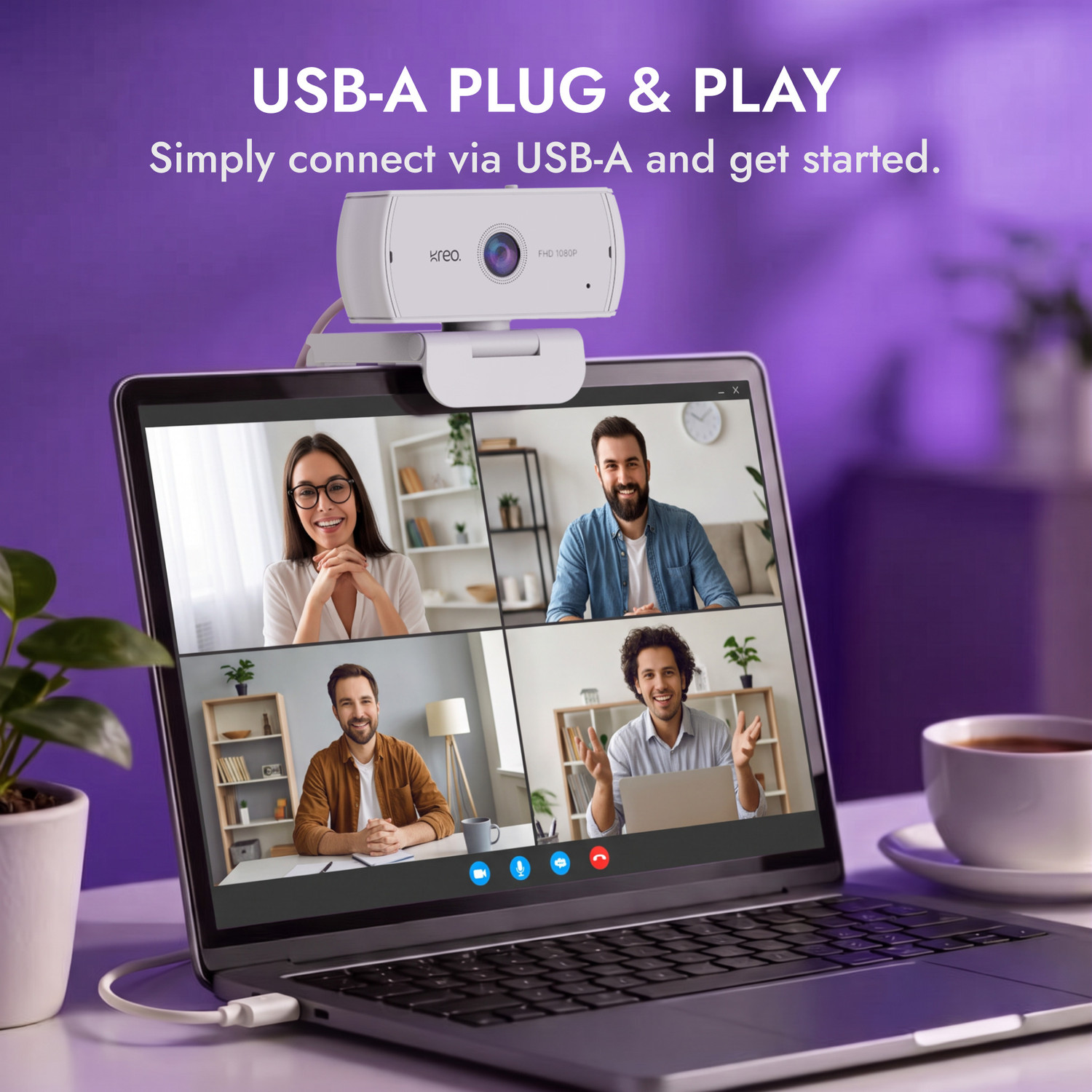 Image of Kreo Owl Lite with Auto Focus, Privacy Shutter for Meetings and Streaming Full HD Webcam 1080p, with Microphone, USB Connectivity