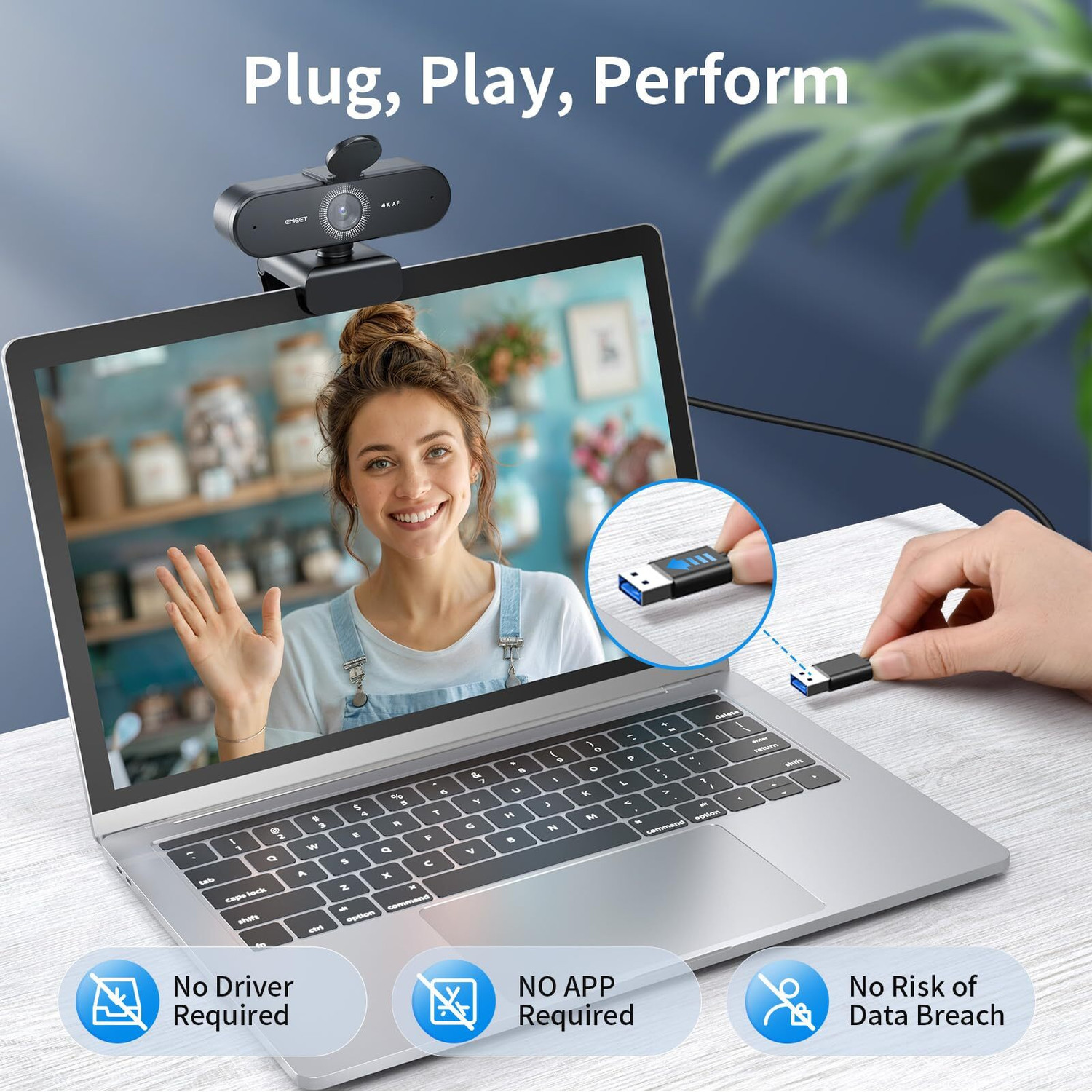 Image of Emeet NOVA 4K Webcam (C60E) 4K Webcam 2160p, 2048p, 1080p, with Microphone, USB Connectivity