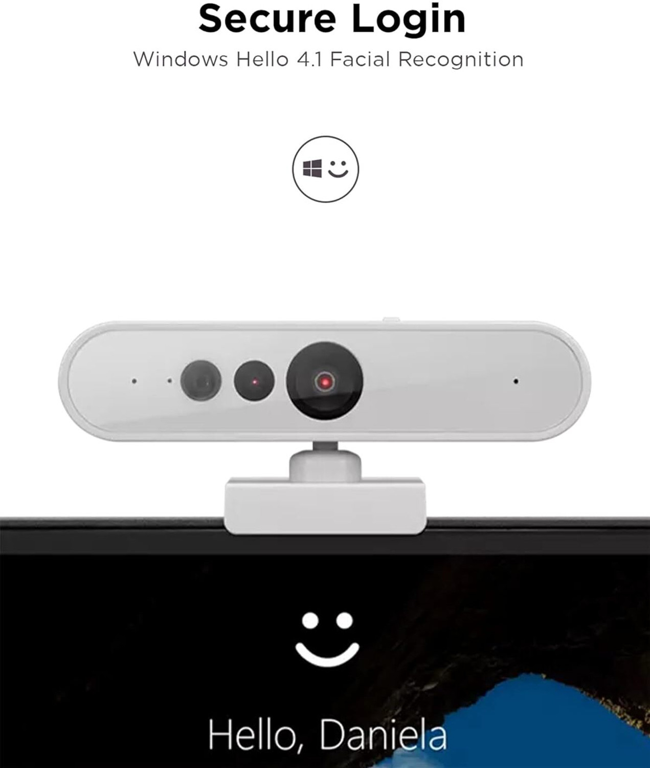 Image of Lenovo 510 FHD Webcam Full HD Webcam 1080p, with Microphone, USB Connectivity, with Full Stereo Dual Built-in mics | Facial Recognition Technology | Built-in Windows Hello | RGB Clarity |Ultra-Wide 95� Lens, 4X Digital Zoom | 360� Rotation | Flexible Mount