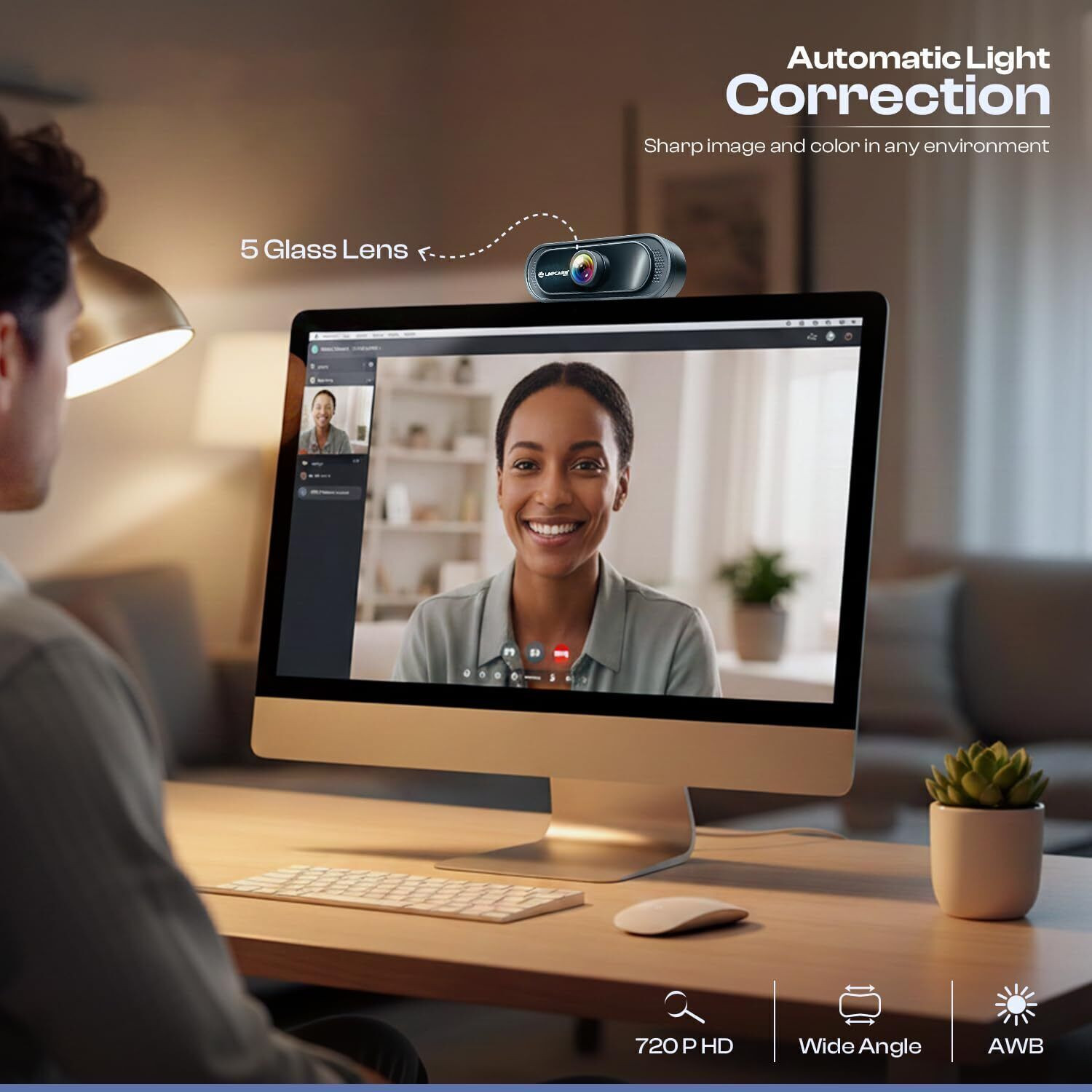 Image of LAPCARE 720P HD Webcam with Built-In Microphone USB Connectivity LWC-042 (Black) HD Webcam 720p, with Microphone, Night vision, USB Connectivity