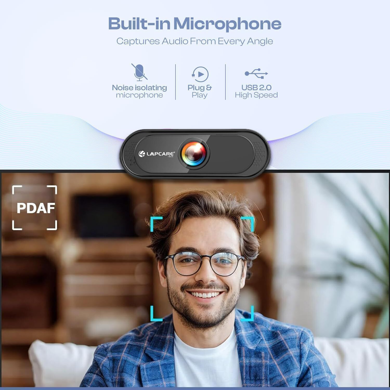 Image of LAPCARE 720P HD Webcam with Built-In Microphone USB Connectivity LWC-042 (Black) HD Webcam 720p, with Microphone, Night vision, USB Connectivity