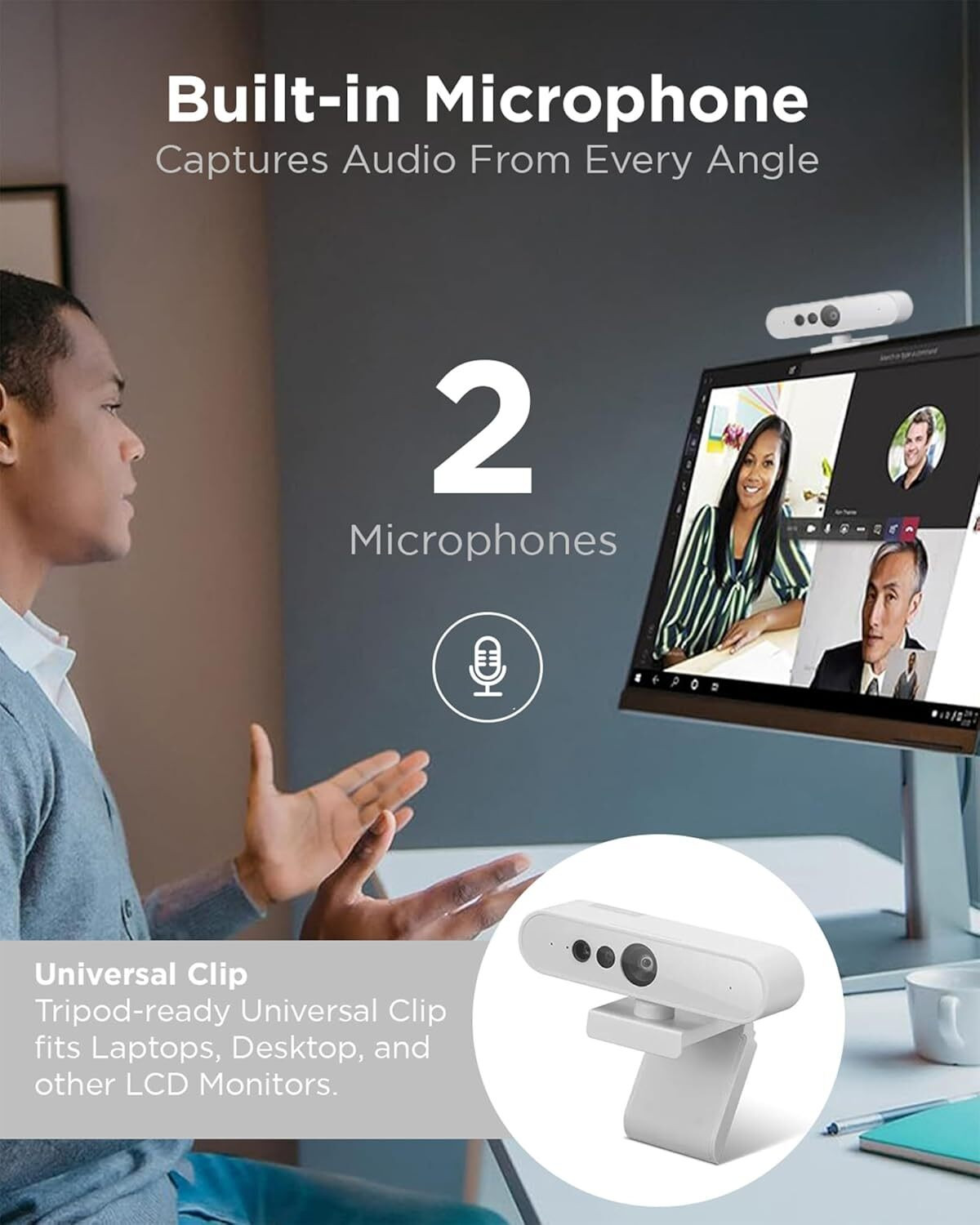 Image of Lenovo 510 FHD Webcam Full HD Webcam 1080p, with Microphone, USB Connectivity, with Full Stereo Dual Built-in mics | Facial Recognition Technology | Built-in Windows Hello | RGB Clarity |Ultra-Wide 95� Lens, 4X Digital Zoom | 360� Rotation | Flexible Mount