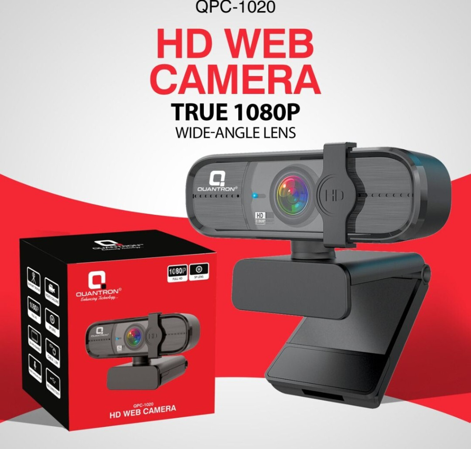 Image of Quantron QPC -1020 HD WEB CAMERA TRUE 1080P WIDE ANGLELENS, Full HD Webcam 1080p, with Microphone, Night vision, USB Connectivity