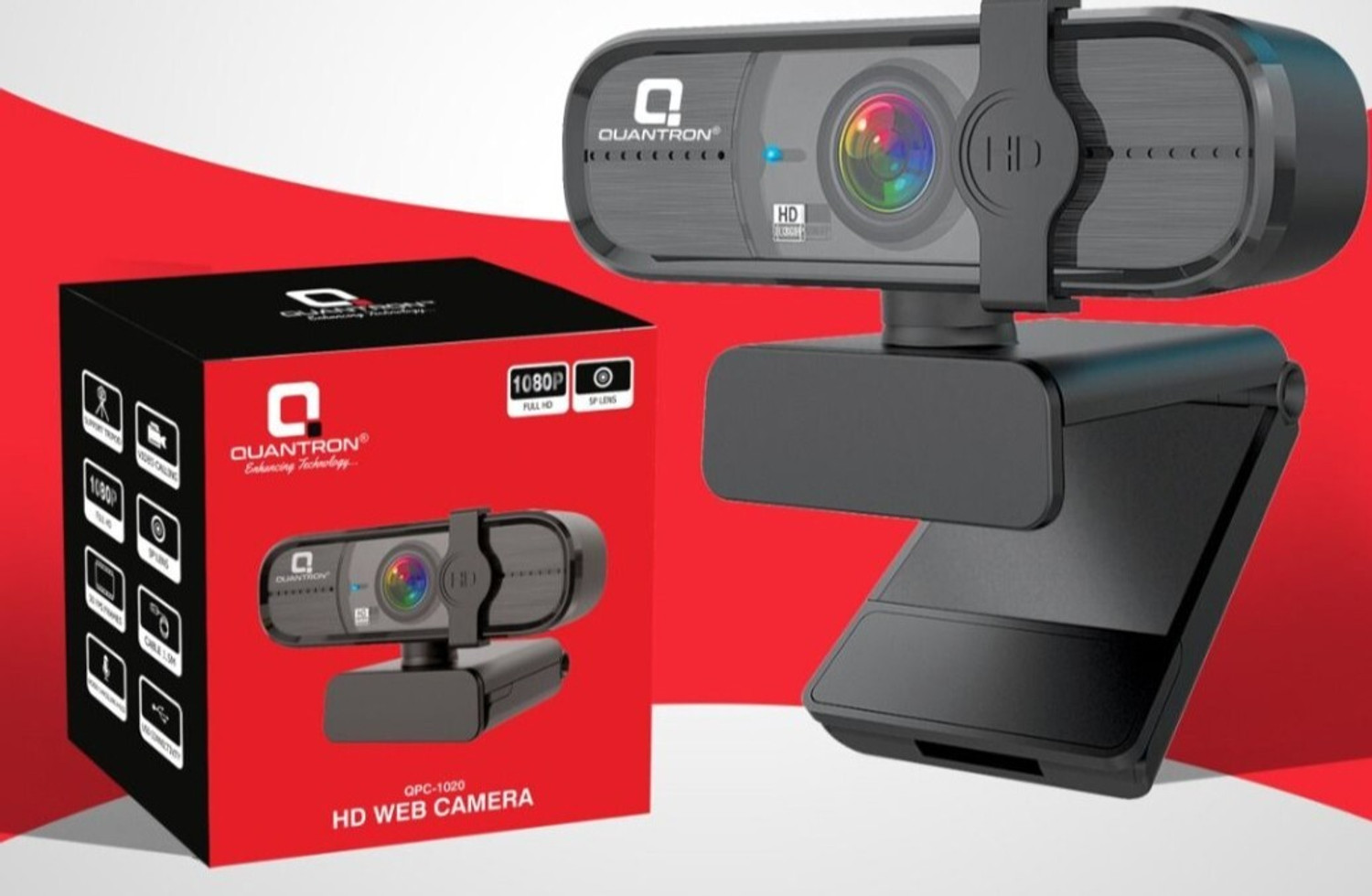 Image of Quantron QPC -1020 HD WEB CAMERA TRUE 1080P WIDE ANGLELENS, Full HD Webcam 1080p, with Microphone, Night vision, USB Connectivity
