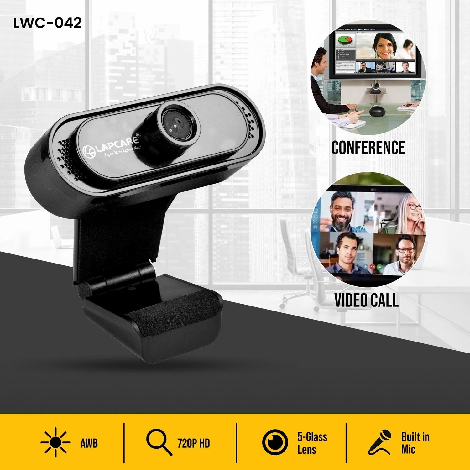 Image of LAPCARE lapcam pc camera HD 720p HD Webcam 720p, with Microphone, USB Connectivity (Black)