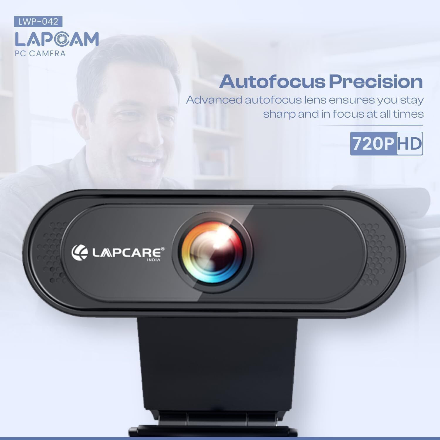 Image of LAPCARE 720P HD Webcam with Built-In Microphone USB Connectivity LWC-042 (Black) HD Webcam 720p, with Microphone, Night vision, USB Connectivity