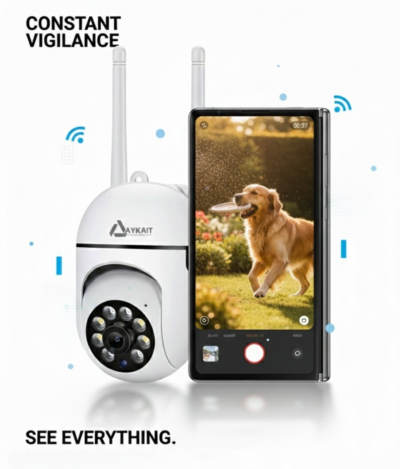 Image of Aykait Smart CCTV WiFi Camera - 2MP Dual Light Camera 360 Degree Full HD Webcam 1080p, with Microphone, Night vision, USB Connectivity