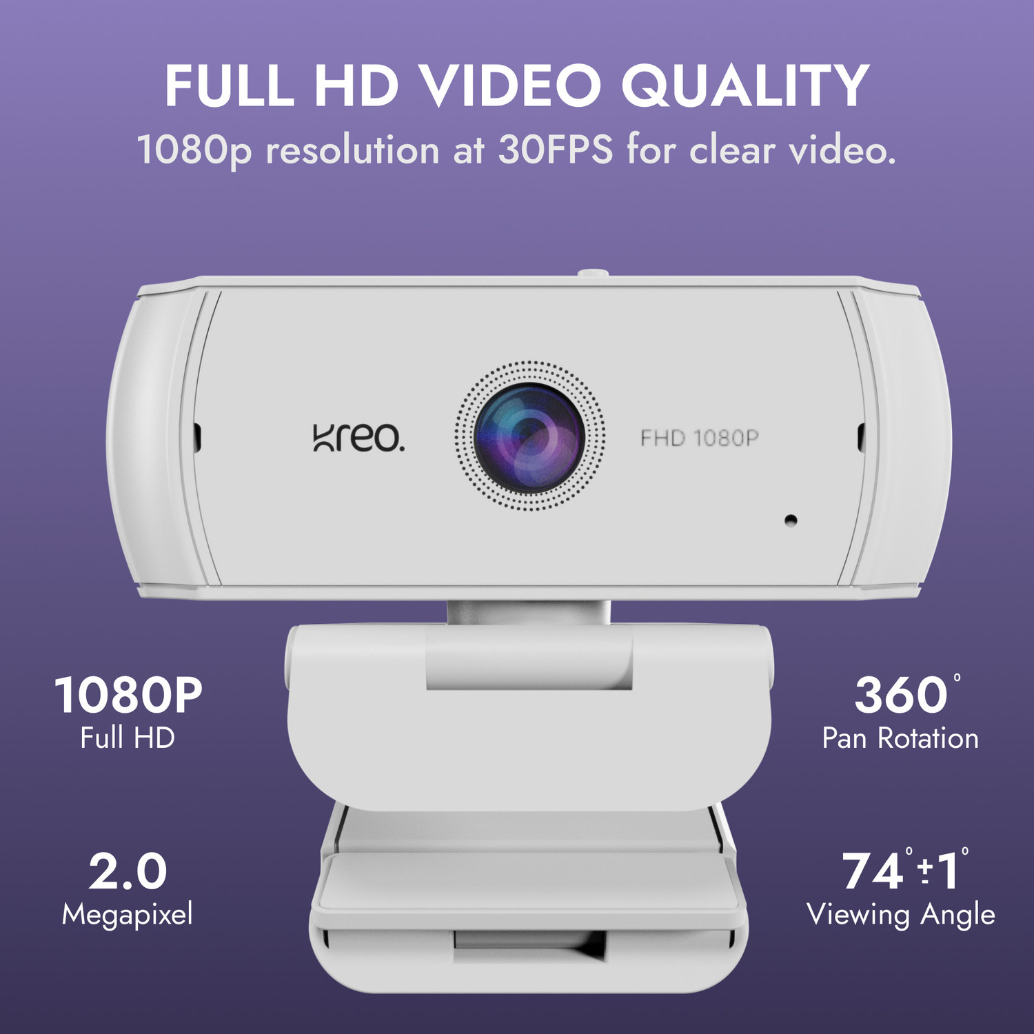 Image of Kreo Owl Lite with Auto Focus, Privacy Shutter for Meetings and Streaming Full HD Webcam 1080p, with Microphone, USB Connectivity