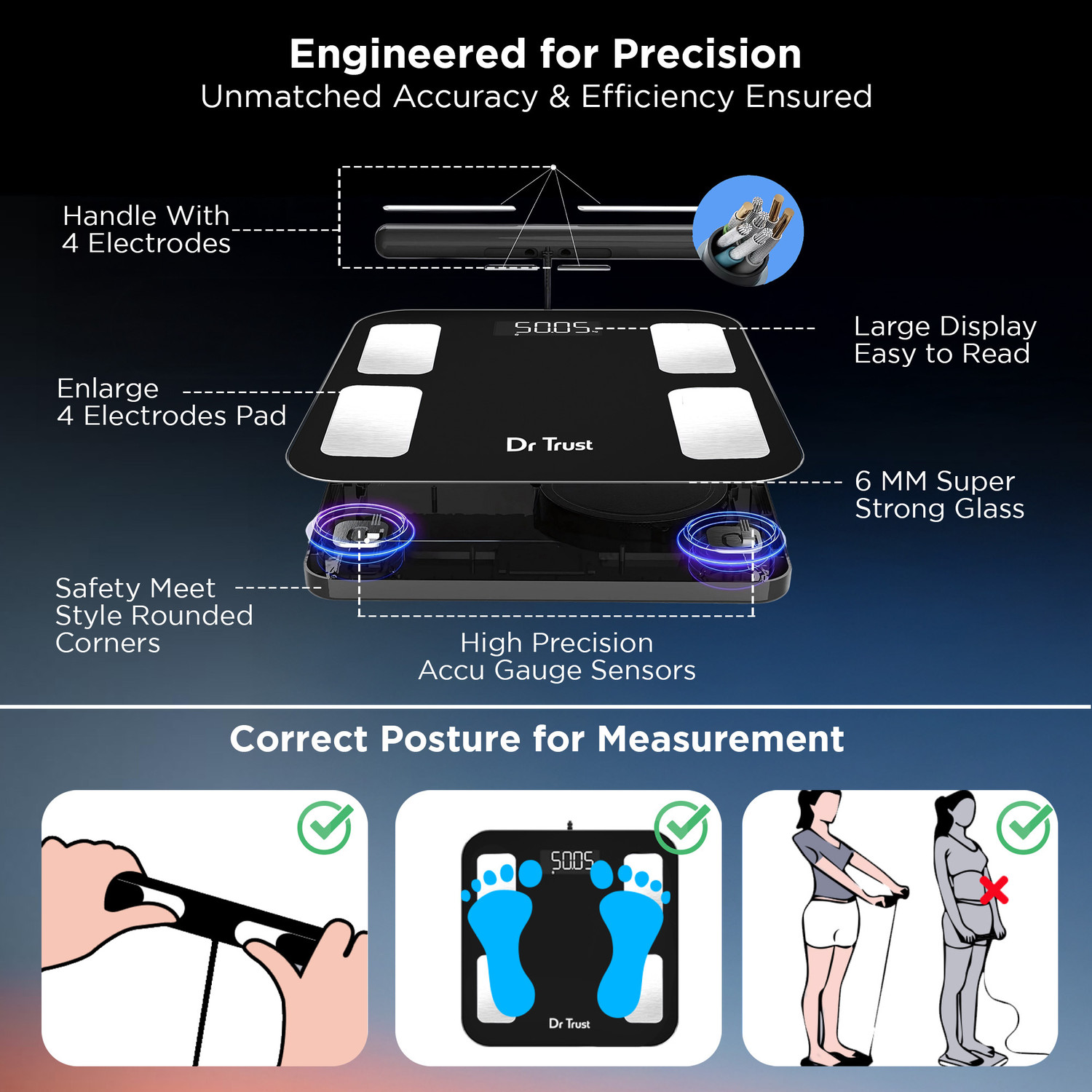 Image of Dr Trust USA Digital Smart Scale Weight Machine BMI Body Fat Analyzer 29 Body Parameters Weighing Scale
