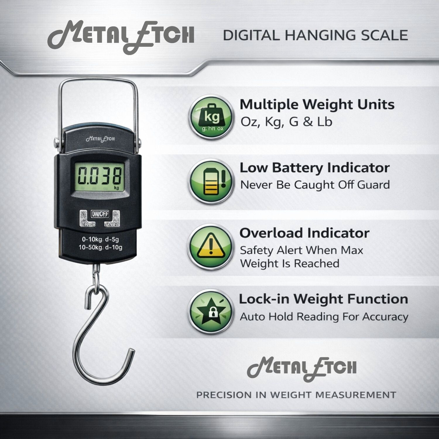 Image of Metal Etch Digital portable weighing machine |1 Year Warranty| Hanging weight scale(Black) Weighing Scale