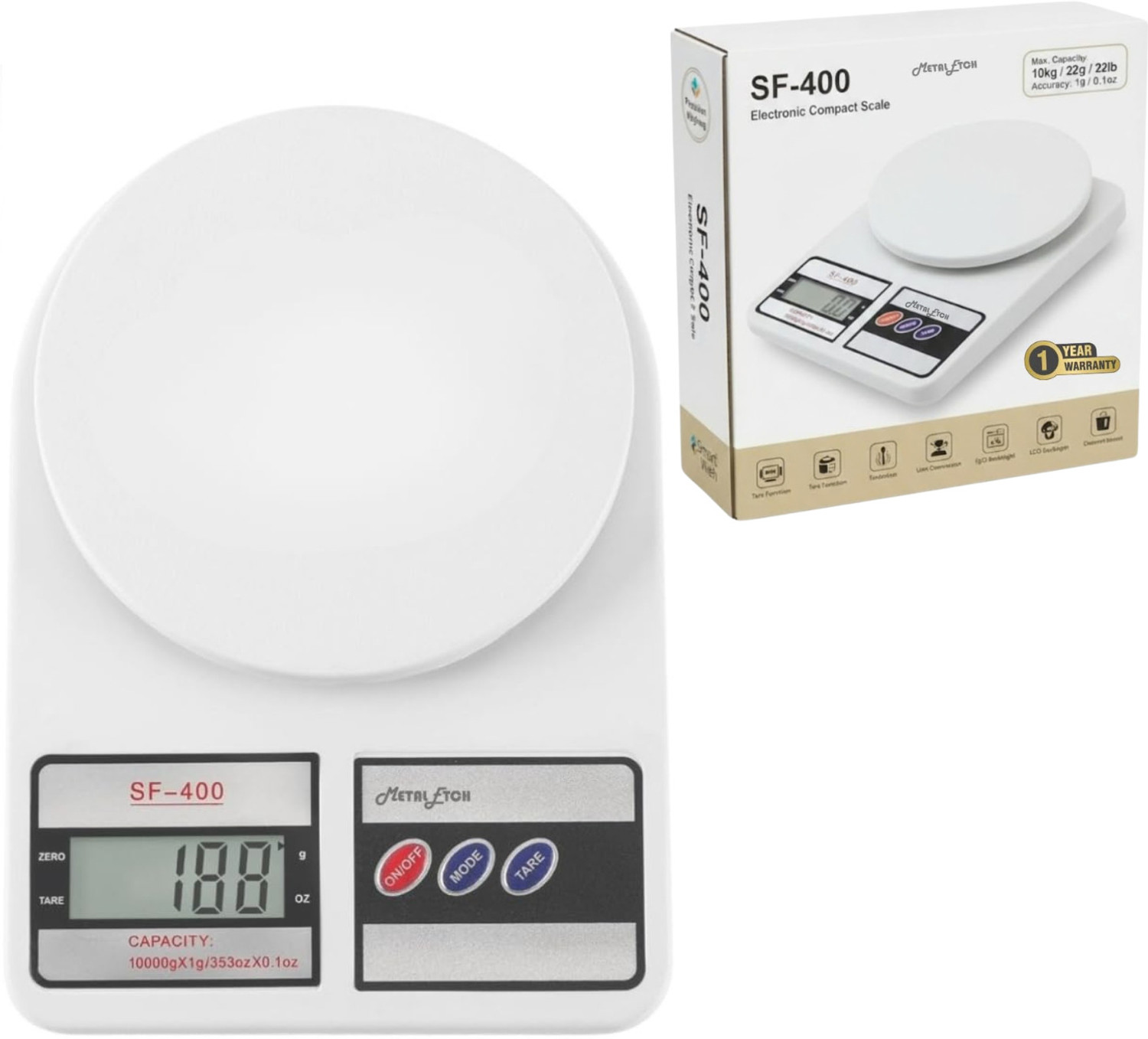 Image of Metal Etch Digital Kitchen Weight Machine upto 10kg |LCD Display with 1 Year Warranty| Weighing Scale