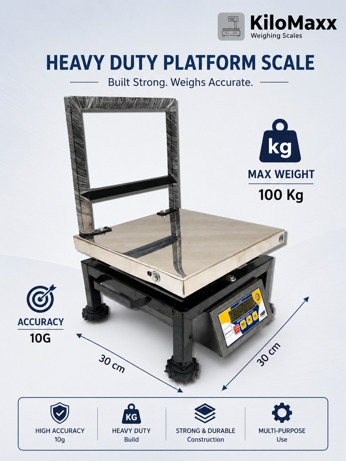 Image of KiloMaxx KM-54 100Kg Heavy-Duty Industrial Scale w / Dual LED Display For Shop & Warehouse Weighing Scale (Multicolor)