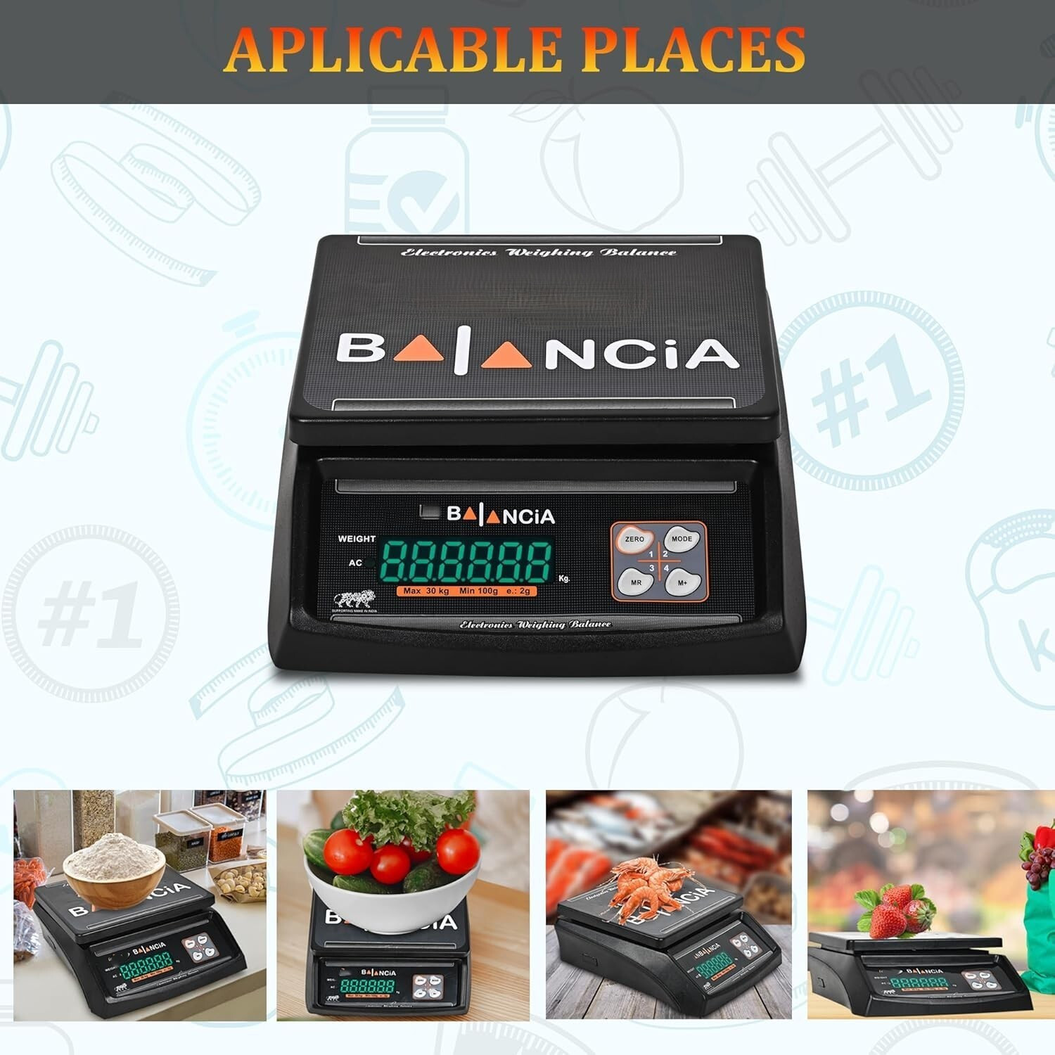 Image of Skeisy New Bal Digital weighing Scale Power 30kgX2gm, Backlight Display Tare function Weighing Scale (Black)