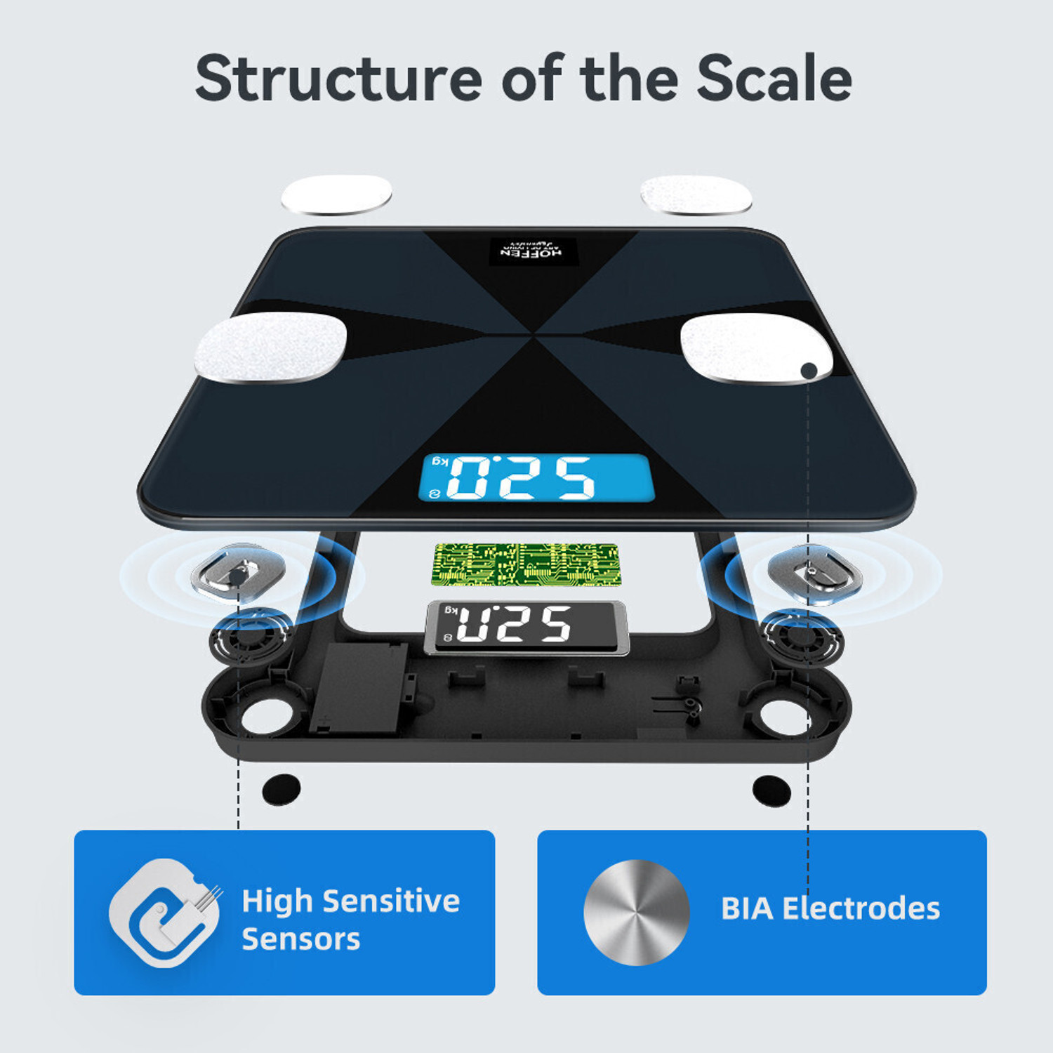 Image of HOFFEN Bluetooth BMI,BMR with 13 Essential Body Parameters Free Bluetooth Mobile APP Weighing Scale