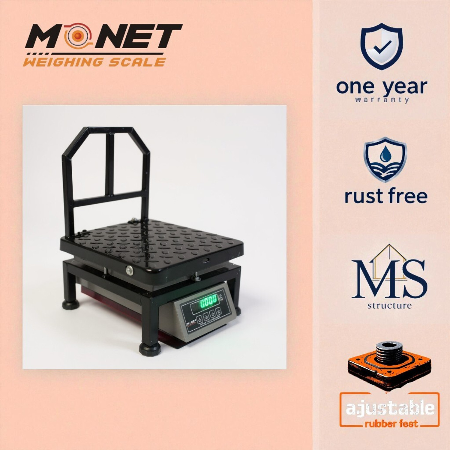 Image of monet international MI-29 100kg, Dual Bright Green Display For Shop, Industrial Uses, Factories Weighing Scale ((Dark Black 12*12 Inches MS))