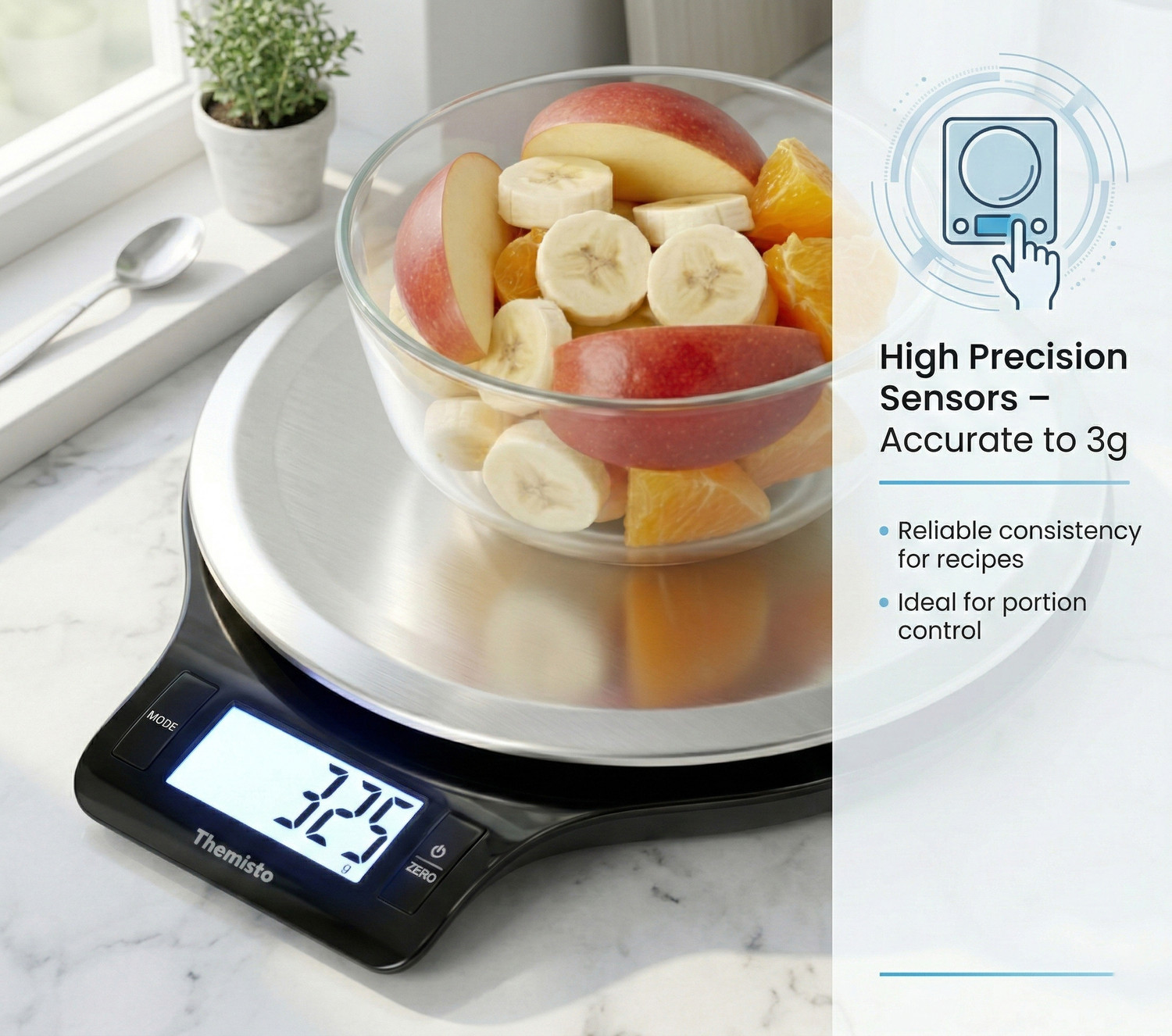 Image of tHemiStO TH-WS21 Stainless Steel | 5kg | Kitchen Weighing Scale