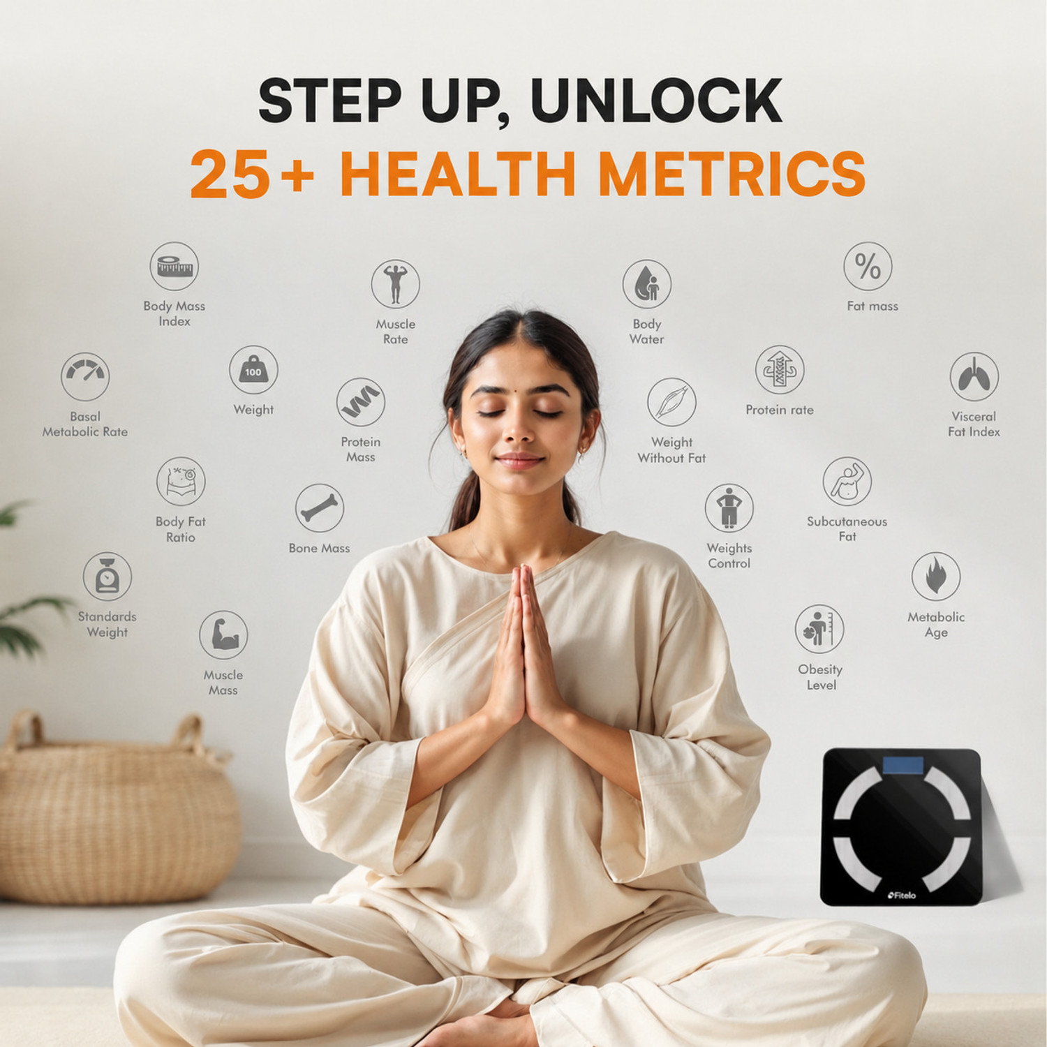 Image of Fitelo Bluetooth Smart Scale | Body Fat BMI Analyzer | Tracks 25 Metrics | App Sync Weighing Scale