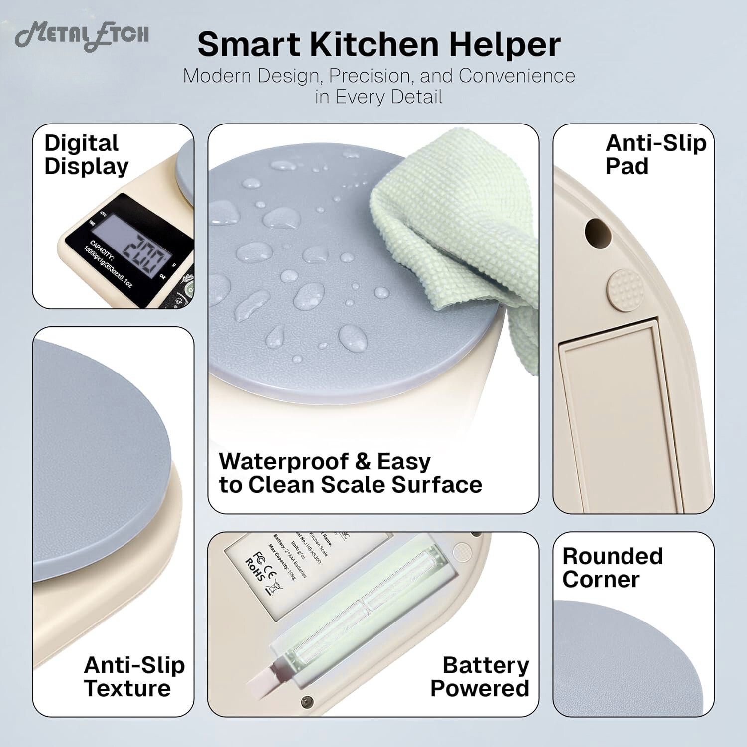Image of Metal Etch Digital Kitchen Weight Machine upto 10kg |LCD Display with 1 Year Warranty| Weighing Scale
