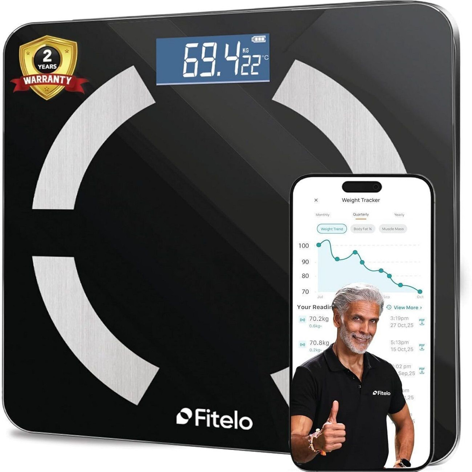 Image of Fitelo Bluetooth Smart Scale | Body Fat BMI Analyzer | Tracks 25 Metrics | App Sync Weighing Scale