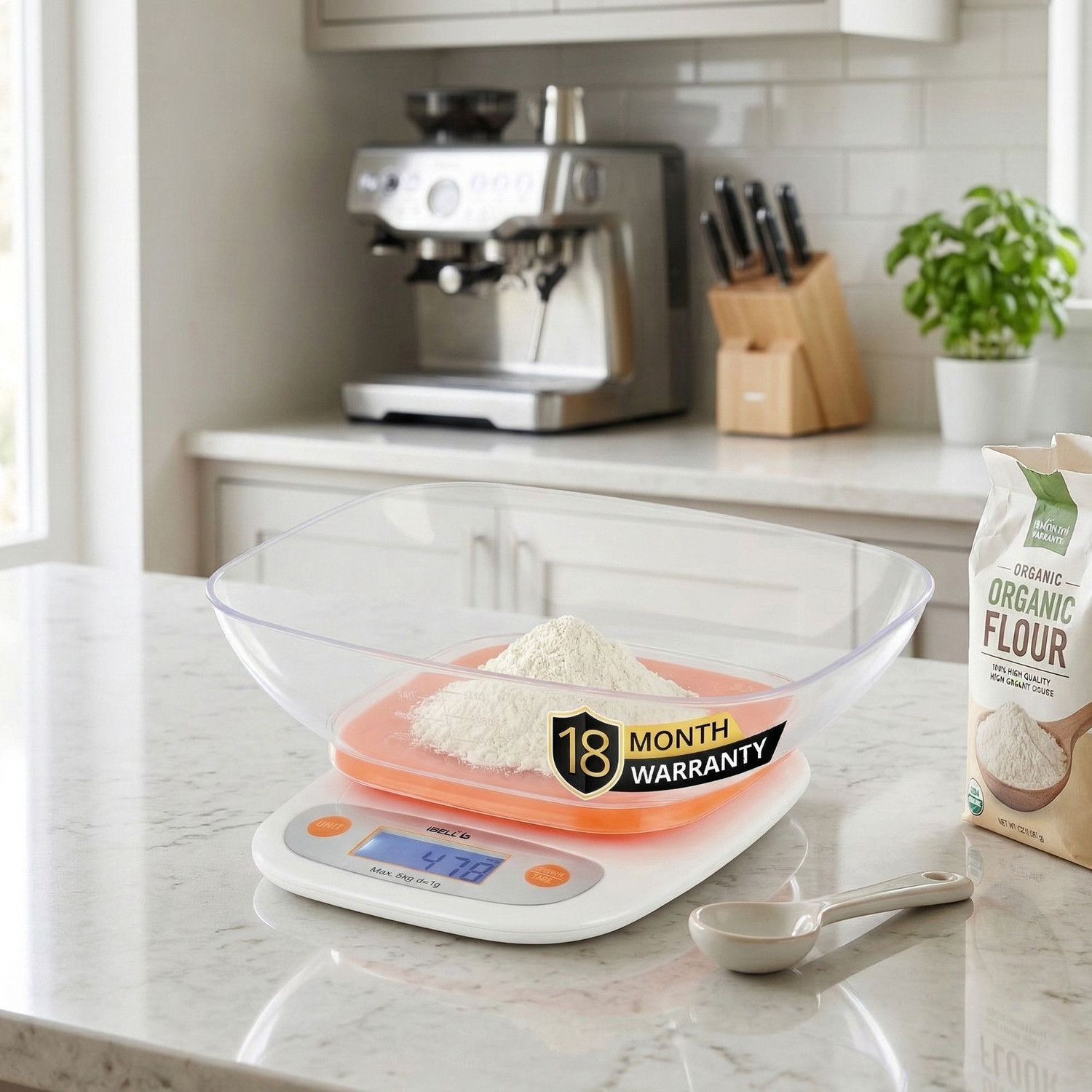 Image of iBELL KS502M Food Weighing Scale, 5kg, Tare Function, LCD Display, Portable Kitchen Weighing Scale