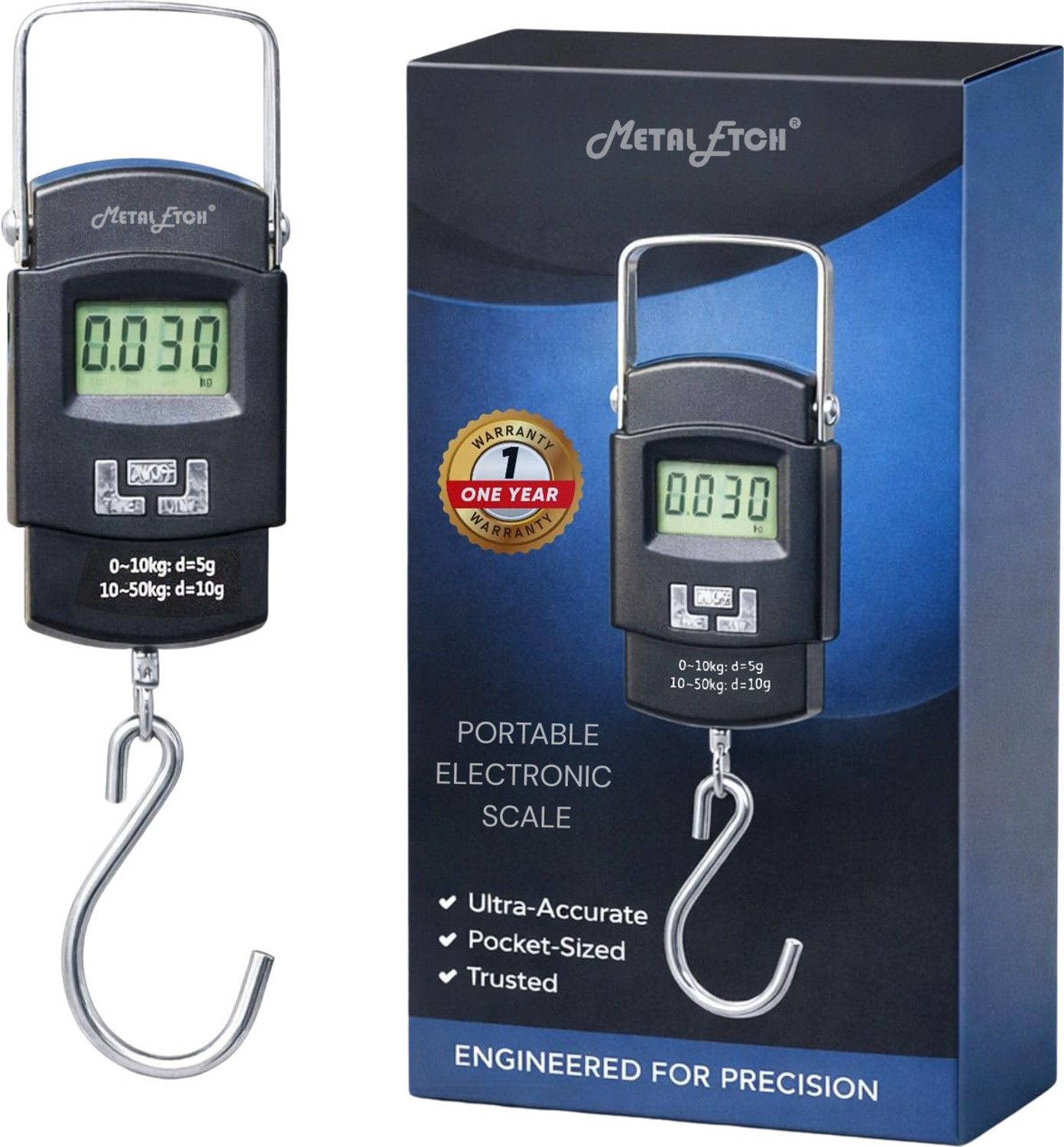 Image of Metal Etch Digital portable weighing machine |1 Year Warranty| Hanging weight scale(Black) Weighing Scale