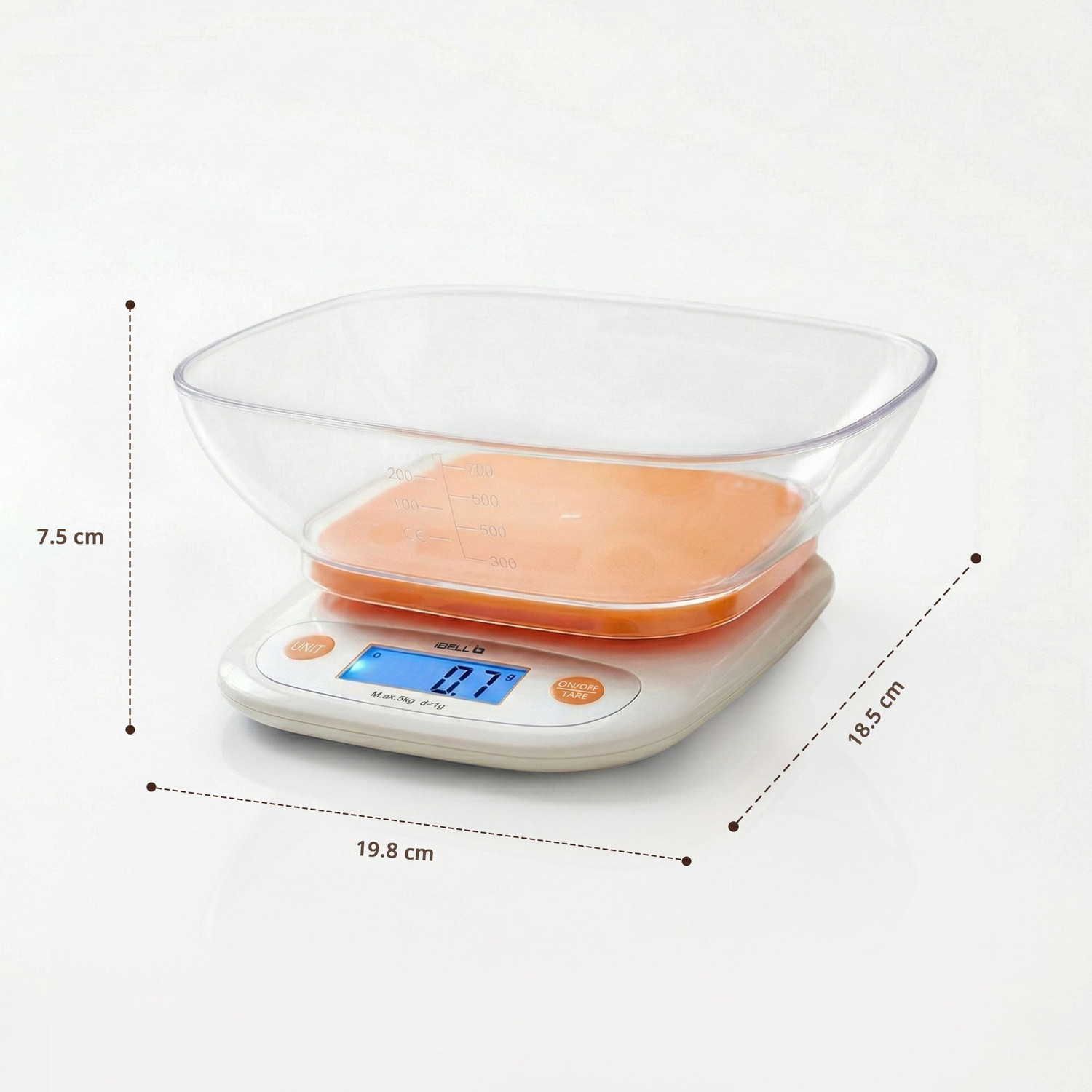 Image of iBELL KS502M Food Weighing Scale, 5kg, Tare Function, LCD Display, Portable Kitchen Weighing Scale