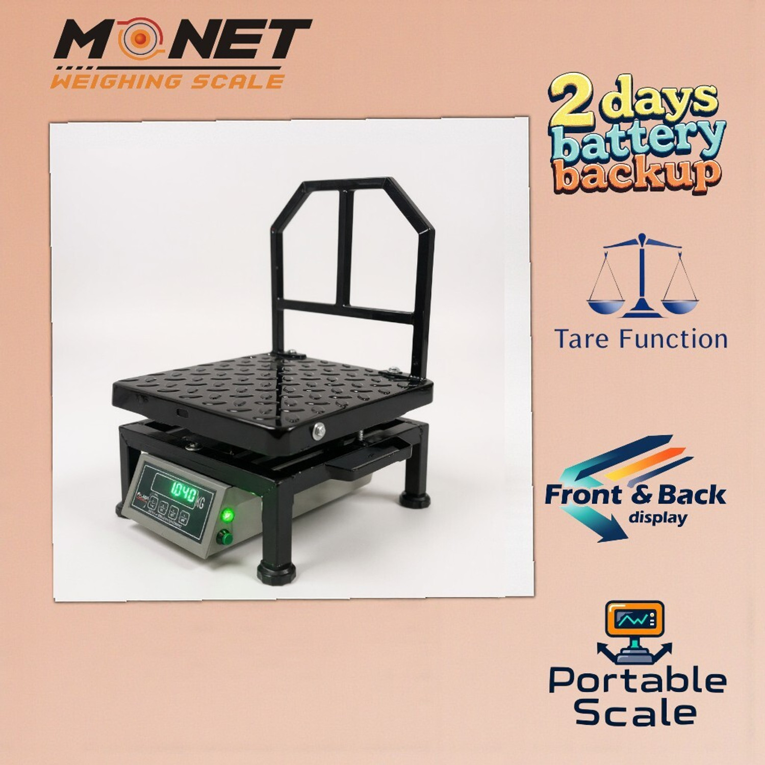 Image of monet international MI-29 100kg, Dual Bright Green Display For Shop, Industrial Uses, Factories Weighing Scale ((Dark Black 12*12 Inches MS))