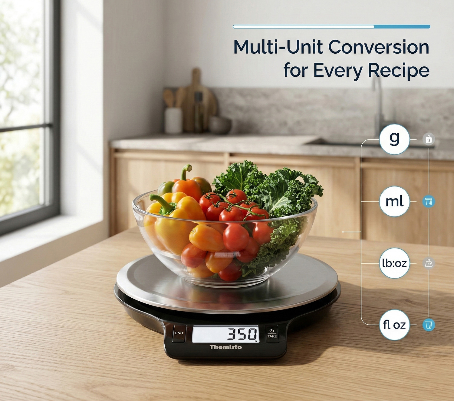 Image of tHemiStO TH-WS21 Stainless Steel | 5kg | Kitchen Weighing Scale