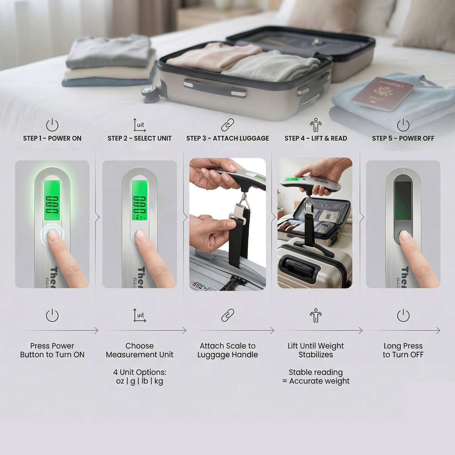 Image of tHemiStO TH-WS09 Digital Luggage Scale with Tare and Hold Function, Max. weight = 50kg Weighing Scale