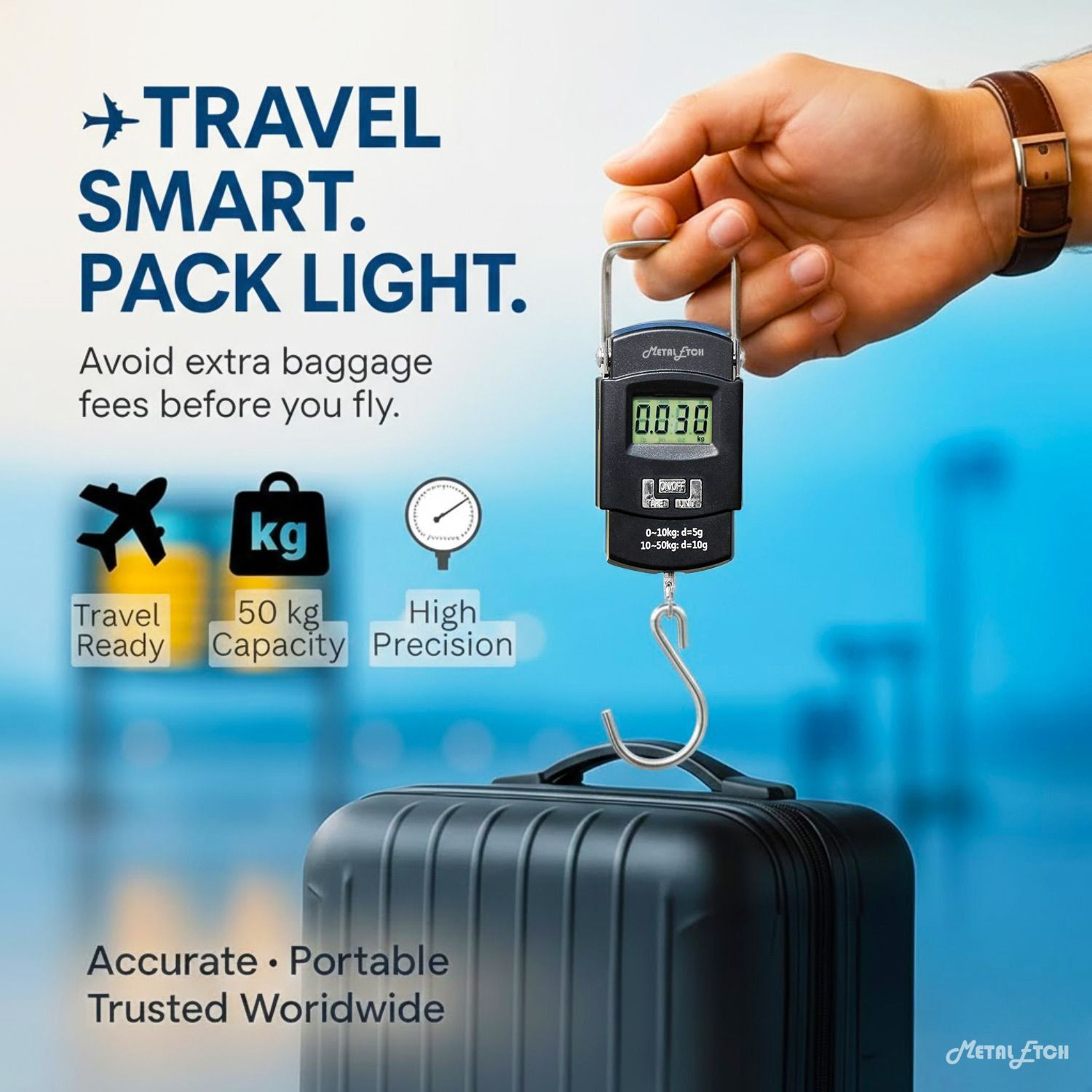 Image of Metal Etch Digital portable weighing machine |1 Year Warranty| Hanging weight scale(Black) Weighing Scale