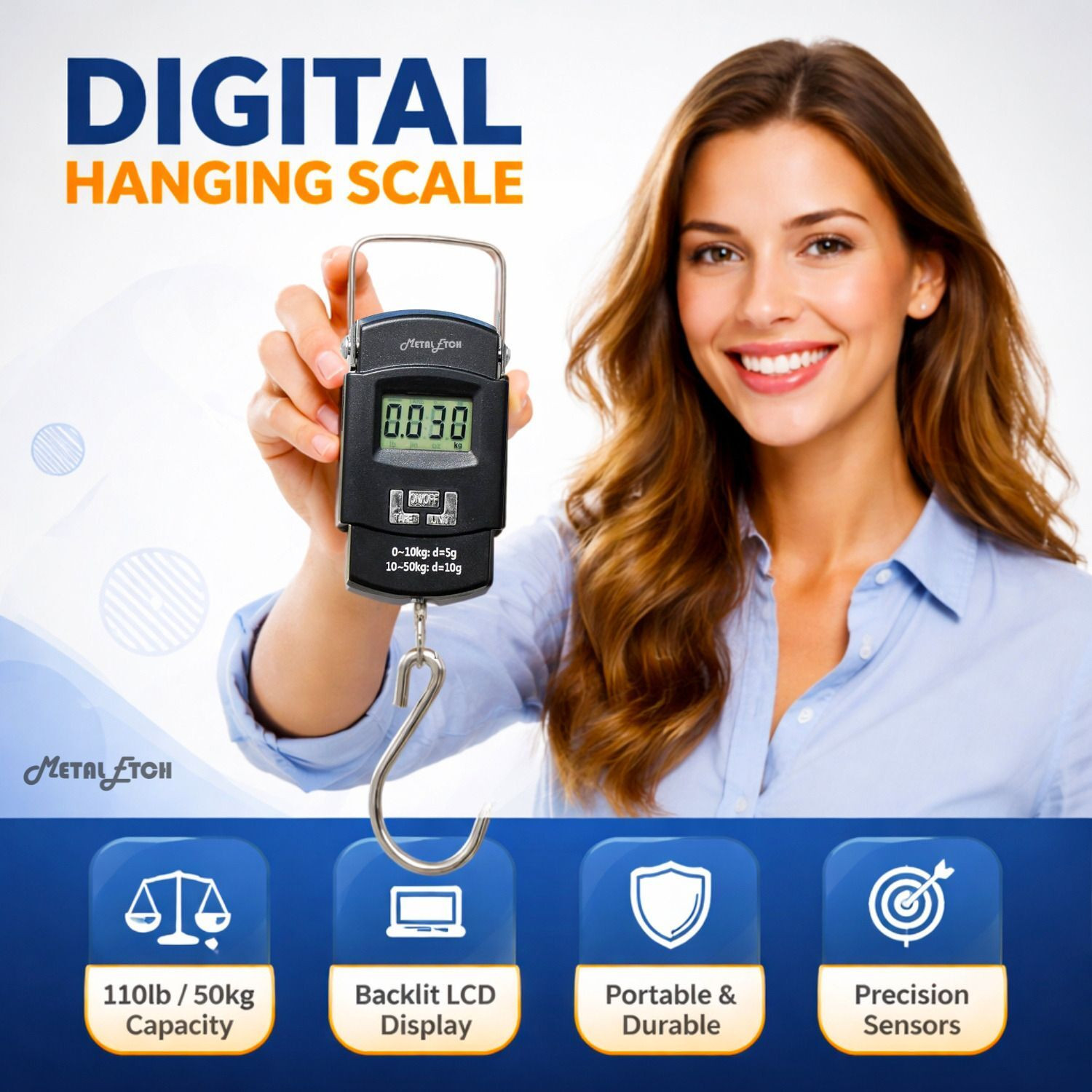 Image of Metal Etch Digital portable weighing machine |1 Year Warranty| Hanging weight scale(Black) Weighing Scale
