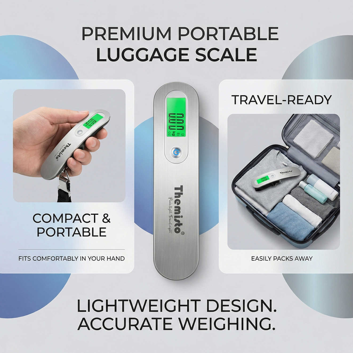 Image of tHemiStO TH-WS09 Digital Luggage Scale with Tare and Hold Function, Max. weight = 50kg Weighing Scale