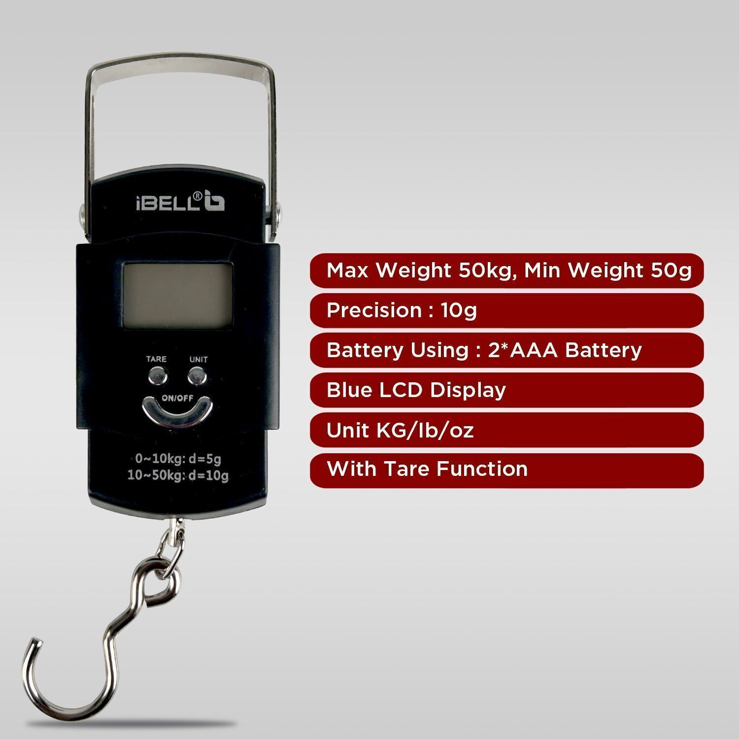 Image of iBELL LS050M Portable Luggage Weight Machine, Digital Display with SS Hook, 50 KG Weighing Scale