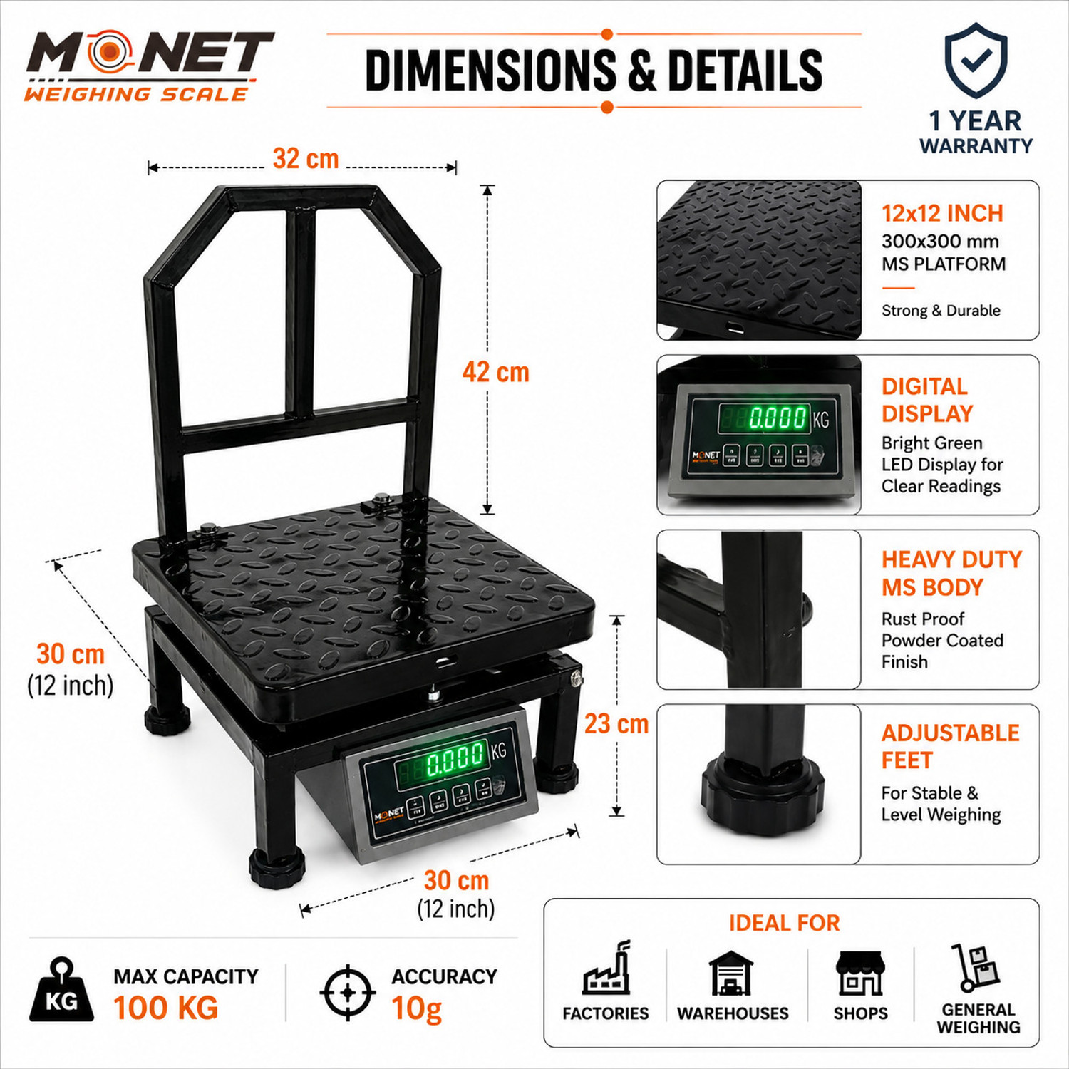 Image of MONET 100 kg MS /IRON 12*12 Inch /300*300 mm Portable Weighing Machine Weighing Scale