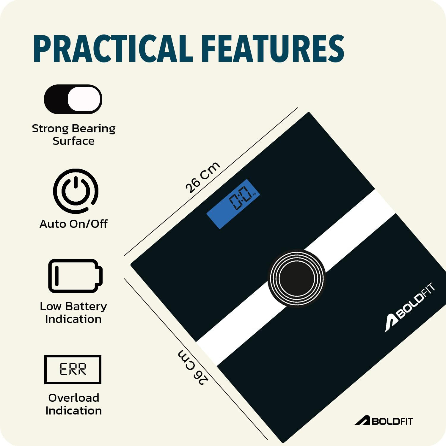 Image of BOLDFIT Weighing Machine Digital Weighing Scale 180kg Weight for Human 3 Year Warranty Weighing Scale