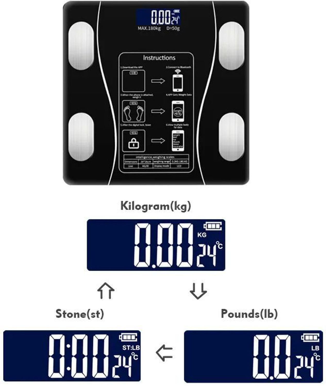 Image of CT-BDS Smart Connected Electronic Digital Weighing Scale / BMI Scale, Large LCD Display Weighing Scale