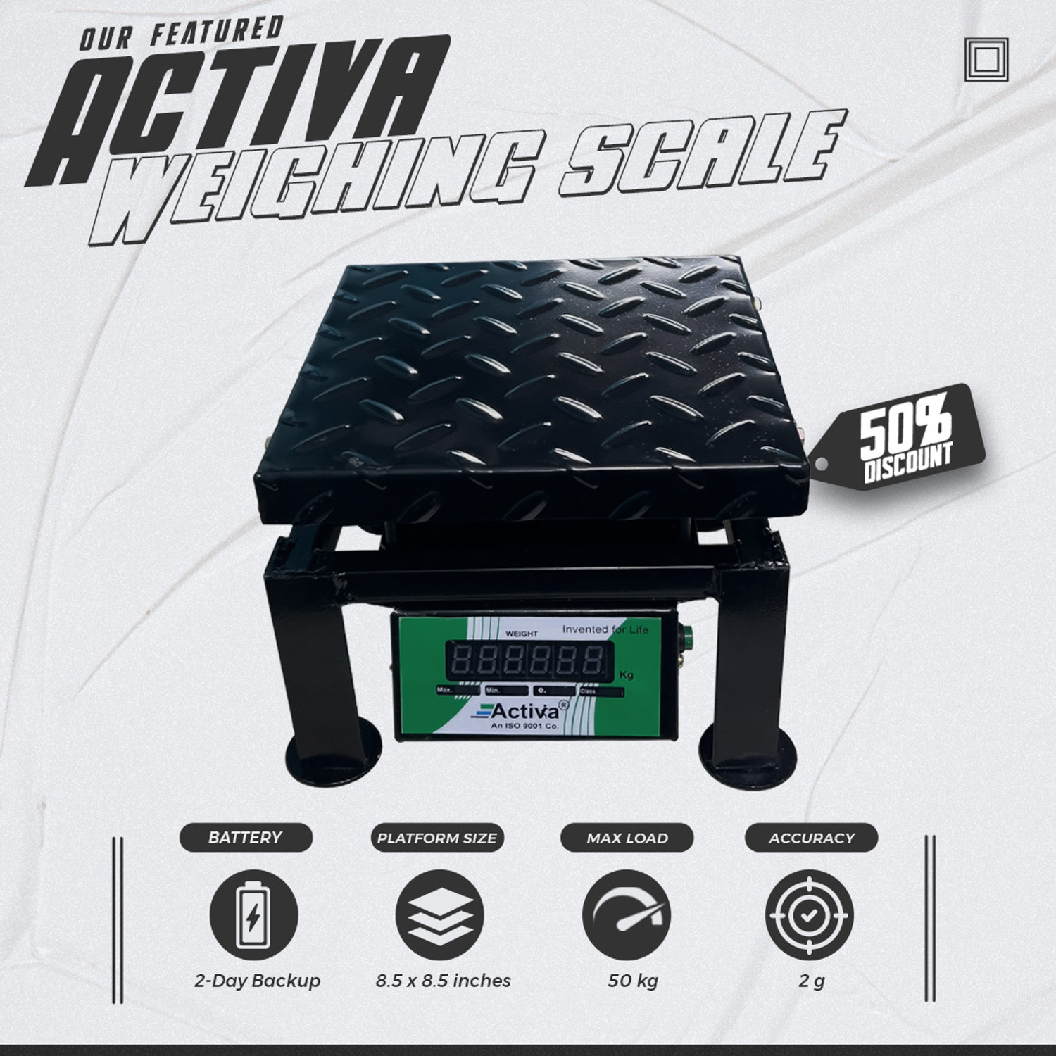 Image of ACTIVA 50kg Weighing Scale |Double display Weight machine for shop| 210x210mm MS RUGGED Weighing Scale