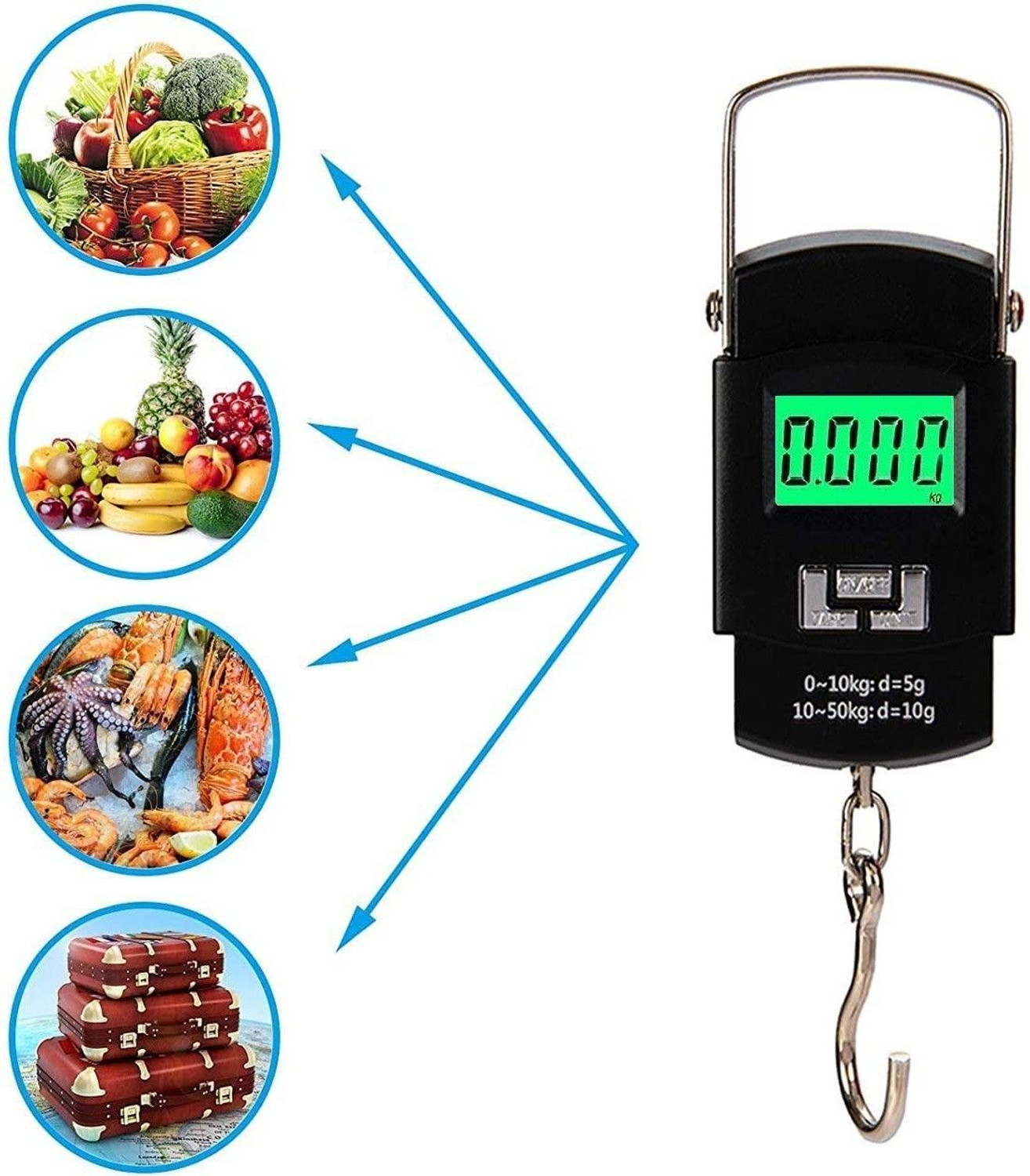 Image of Siya Shine Hanging Scale, LCD Screen 50kg Portable Electronic Digital weight scale KK34 Weighing Scale