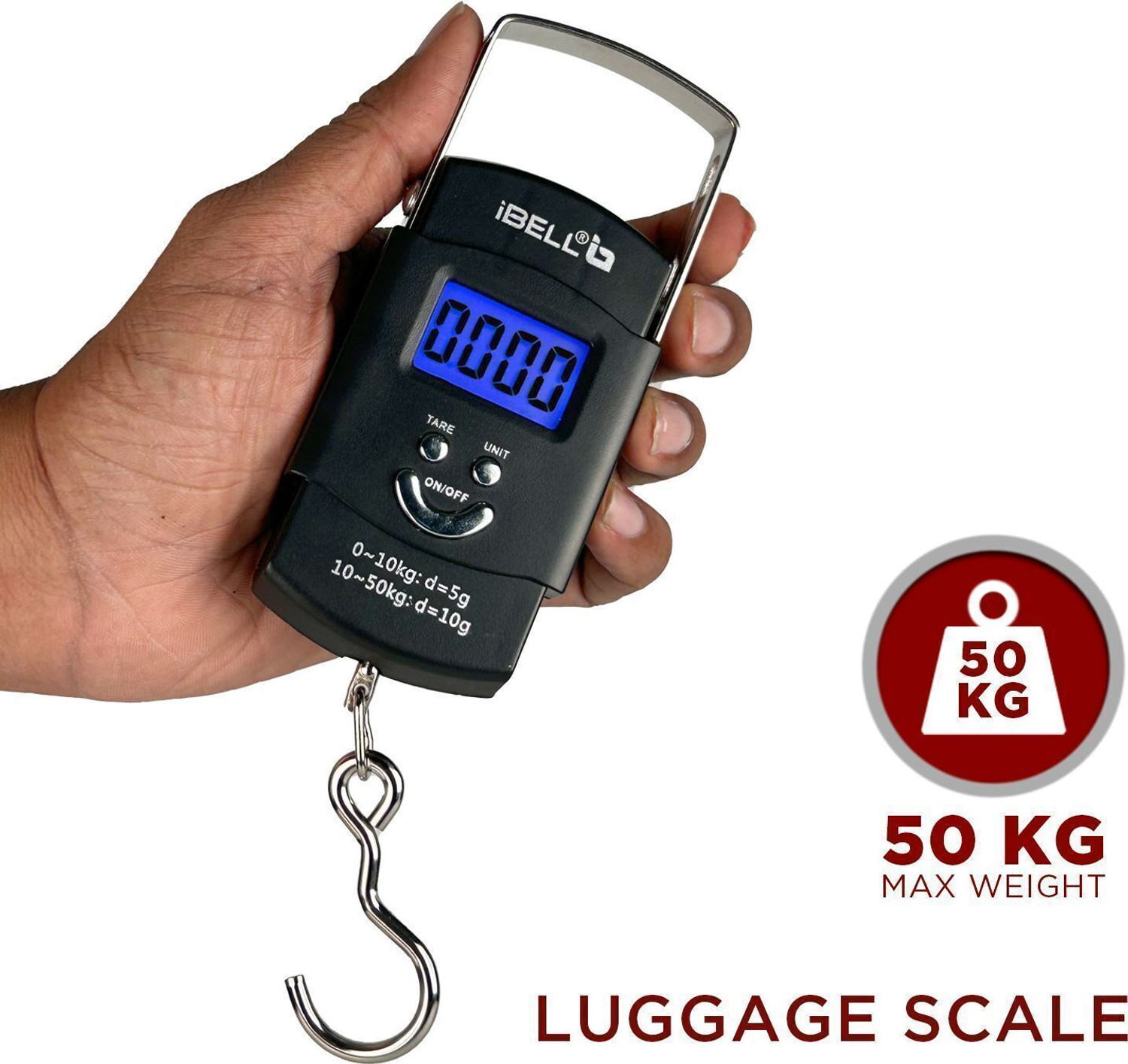 Image of iBELL LS050M Portable Luggage Weight Machine, Digital Display with SS Hook, 50 KG Weighing Scale