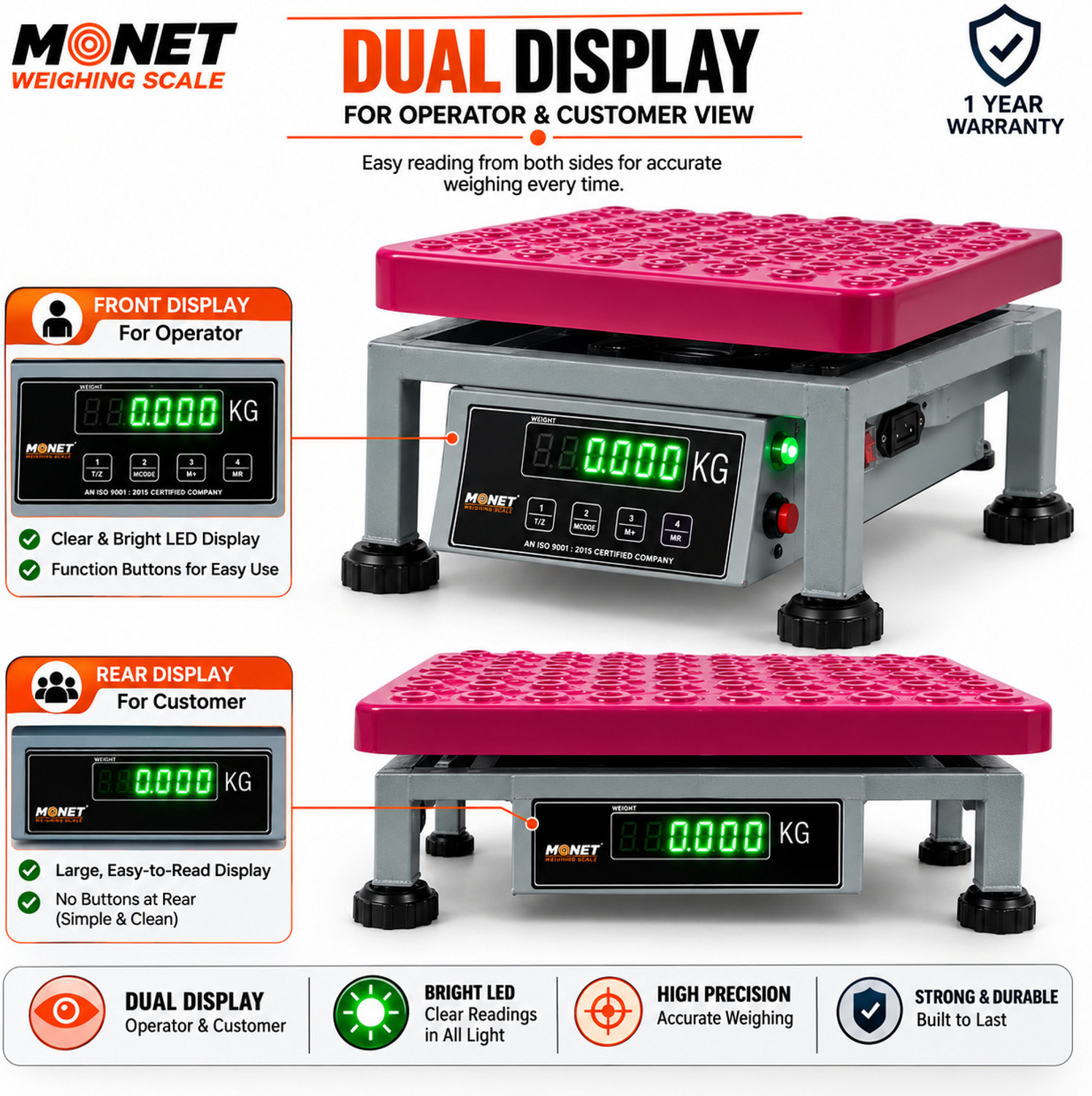 Image of Monet weighing scale 60kg MS ; High Precision ; Portable ; 2 Days Battery Backup Weighing Scale (Ash Rose)