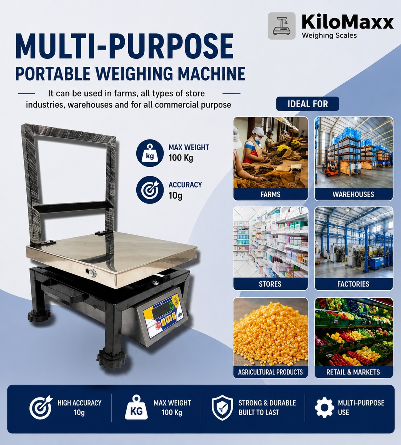 Image of KiloMaxx KM-54 100Kg Heavy-Duty Industrial Scale w / Dual LED Display For Shop & Warehouse Weighing Scale (Multicolor)