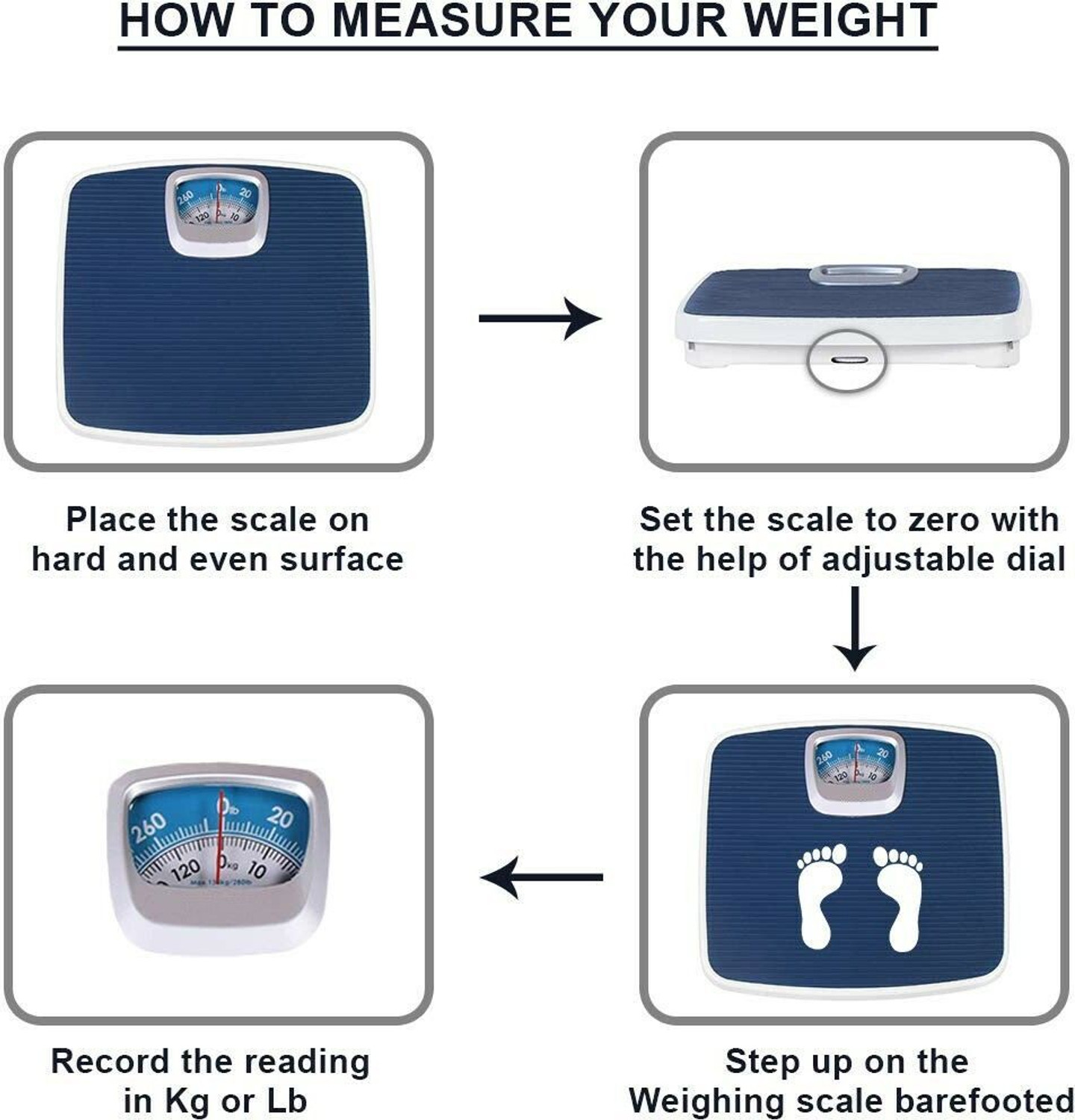 Image of ACU-CHECK Analog Weight Machine, Weight machine for Human Body, Weighing Scale-Blue-130Kg Weighing Scale