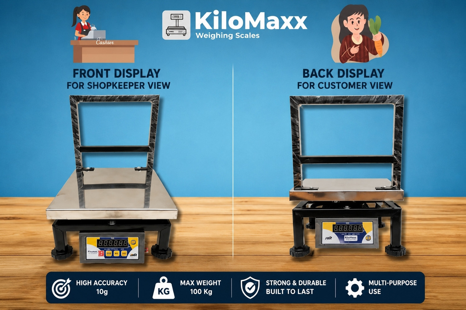 Image of KiloMaxx KM-54 100Kg Heavy-Duty Industrial Scale w / Dual LED Display For Shop & Warehouse Weighing Scale (Multicolor)