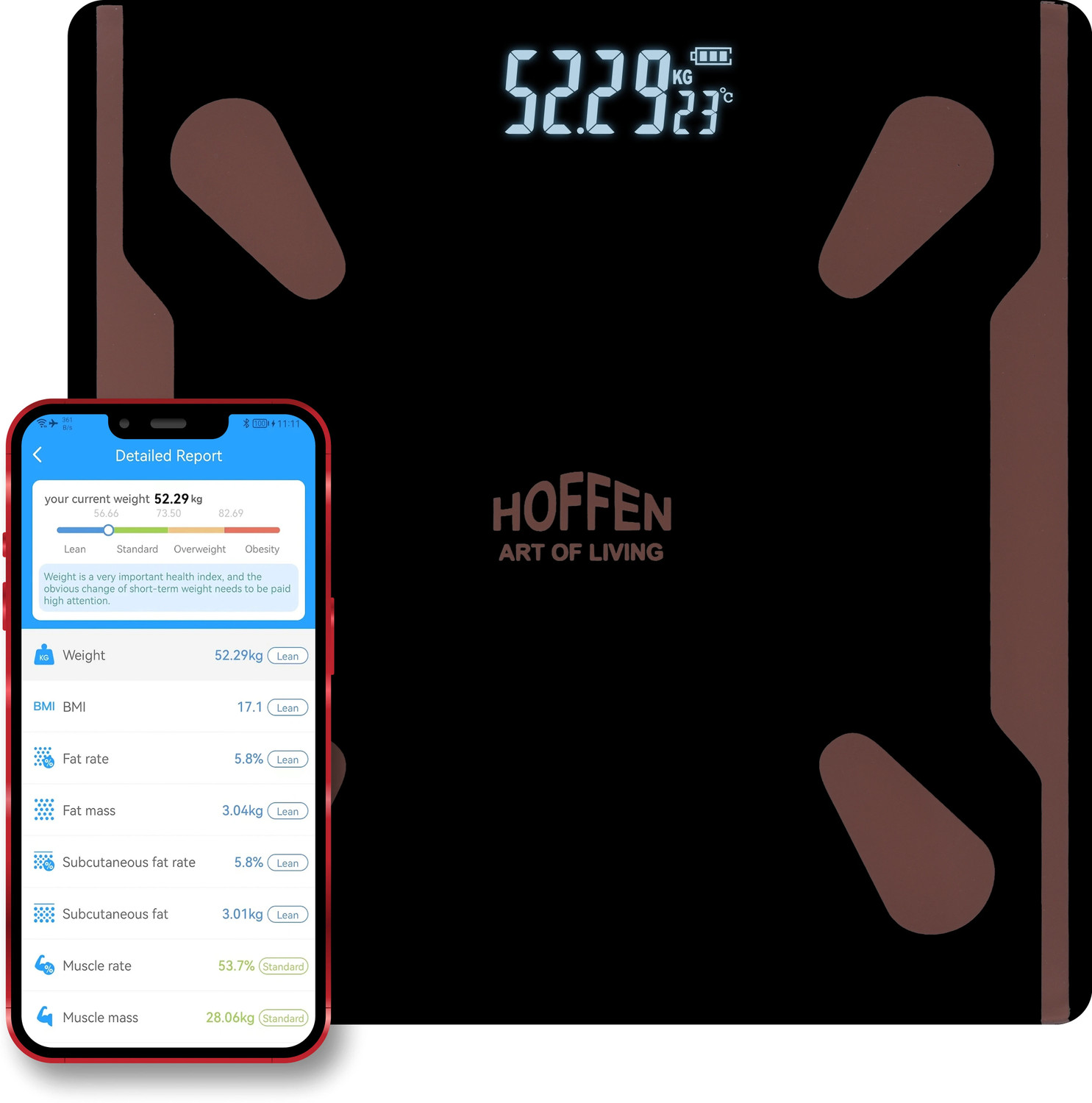 Image of HOFFEN Bluetooth BMI,BMR Body Weight With 25 Body Parameters Bluetooth Mobile APP Weighing Scale