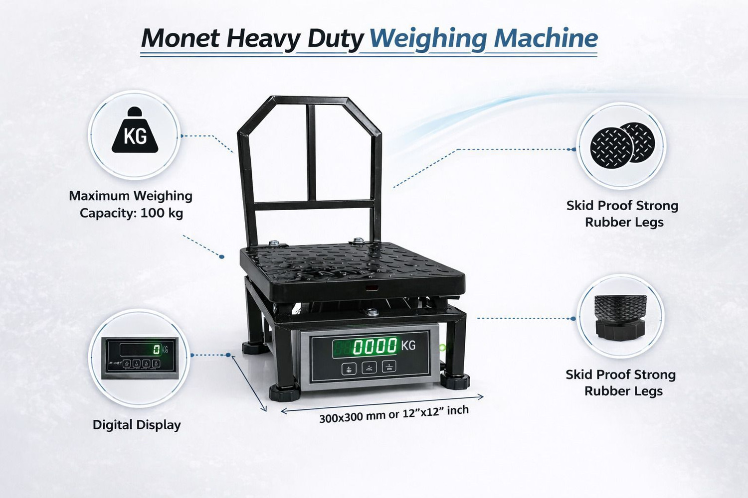 Image of monet 100kg 12*12 inches High Precision; Heavy Duty ; 2 Days Battery Backup Weighing Scale