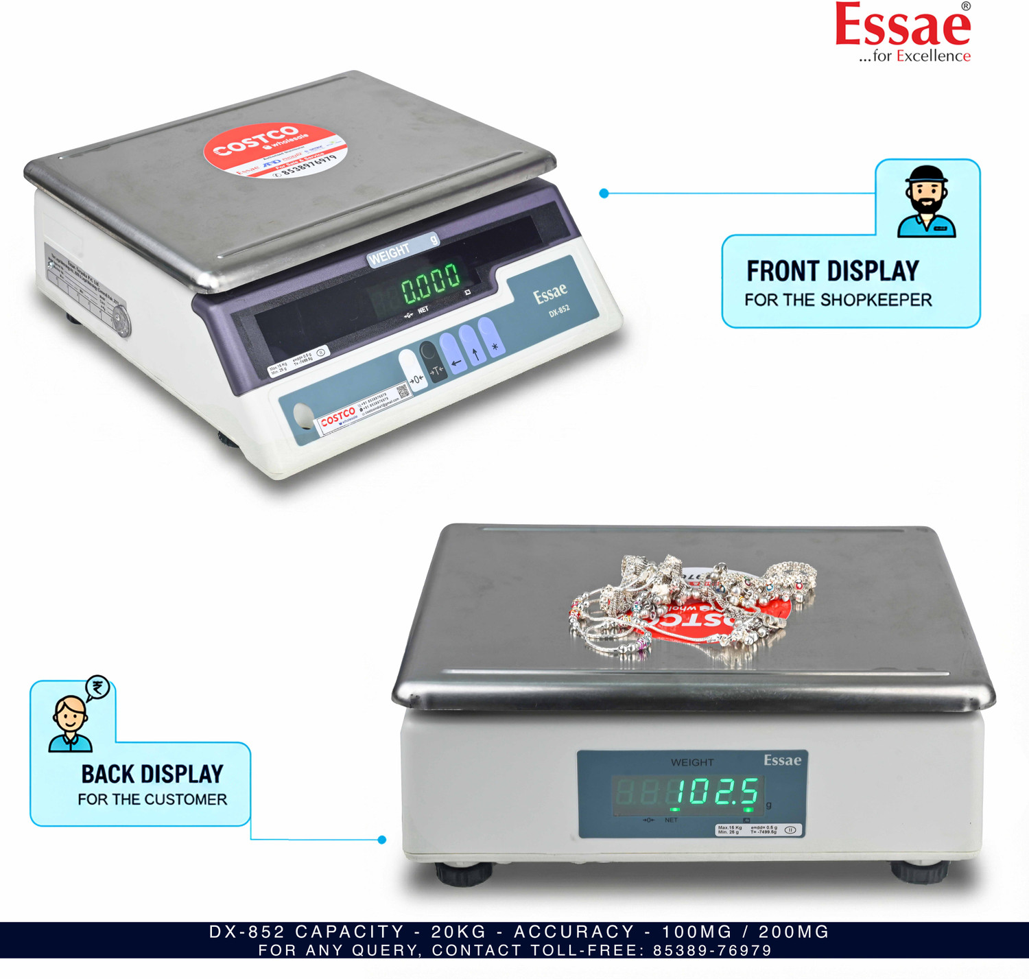 Image of Essae DX 852 CAPACITY 20KG ACCURACY 100 /200MG DUAL ACCURACY Weighing Scale