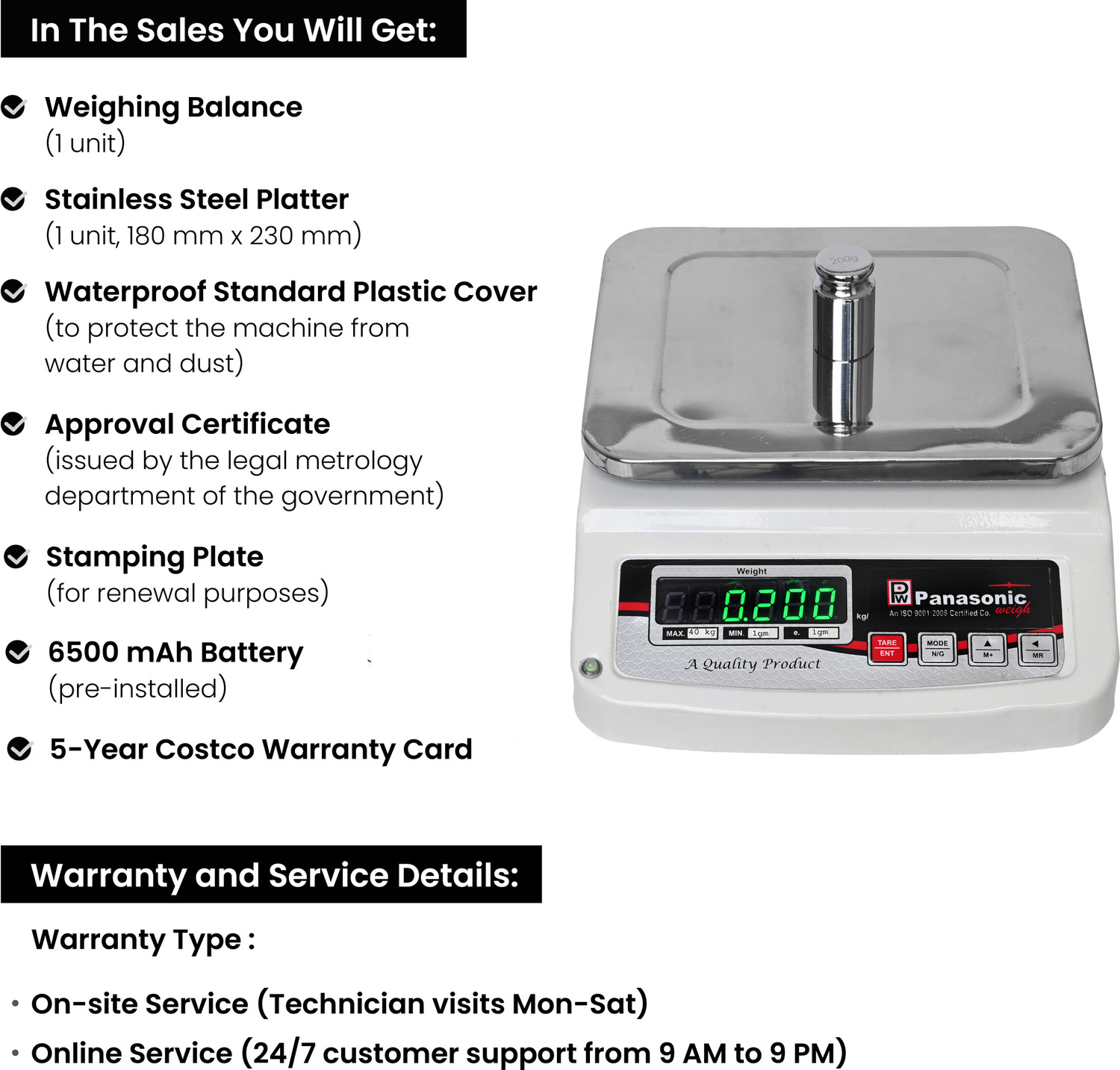 Image of Costco PANASONIC WEIGH MS40K,40Kg with Eco Sense Technology F /B Display Weighing Scale